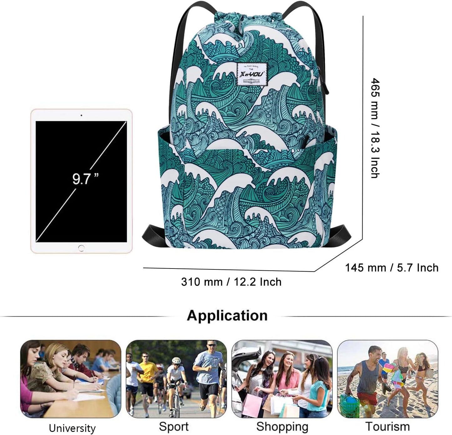XEYOU Drawstring Sports Backpack Lightweight Gym Yoga Sackpack Shoulder Rucksack Casual Outdoor Daypack for Women and Men