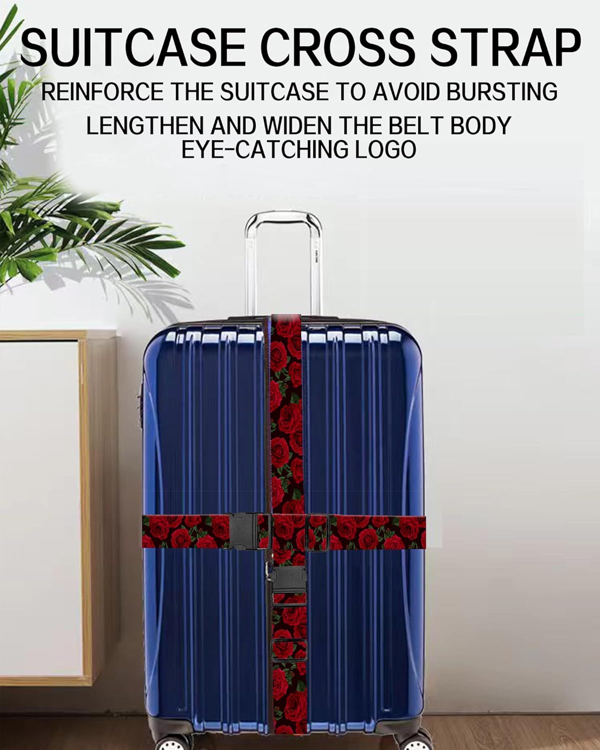 Luggage Straps for Suitcases, Adjustable Travel Belt, Durable Wide Luggage Strap, Cute Suitcase Strap Identifiers with Buckle, Bag Straps for Luggage, Luxury Roses