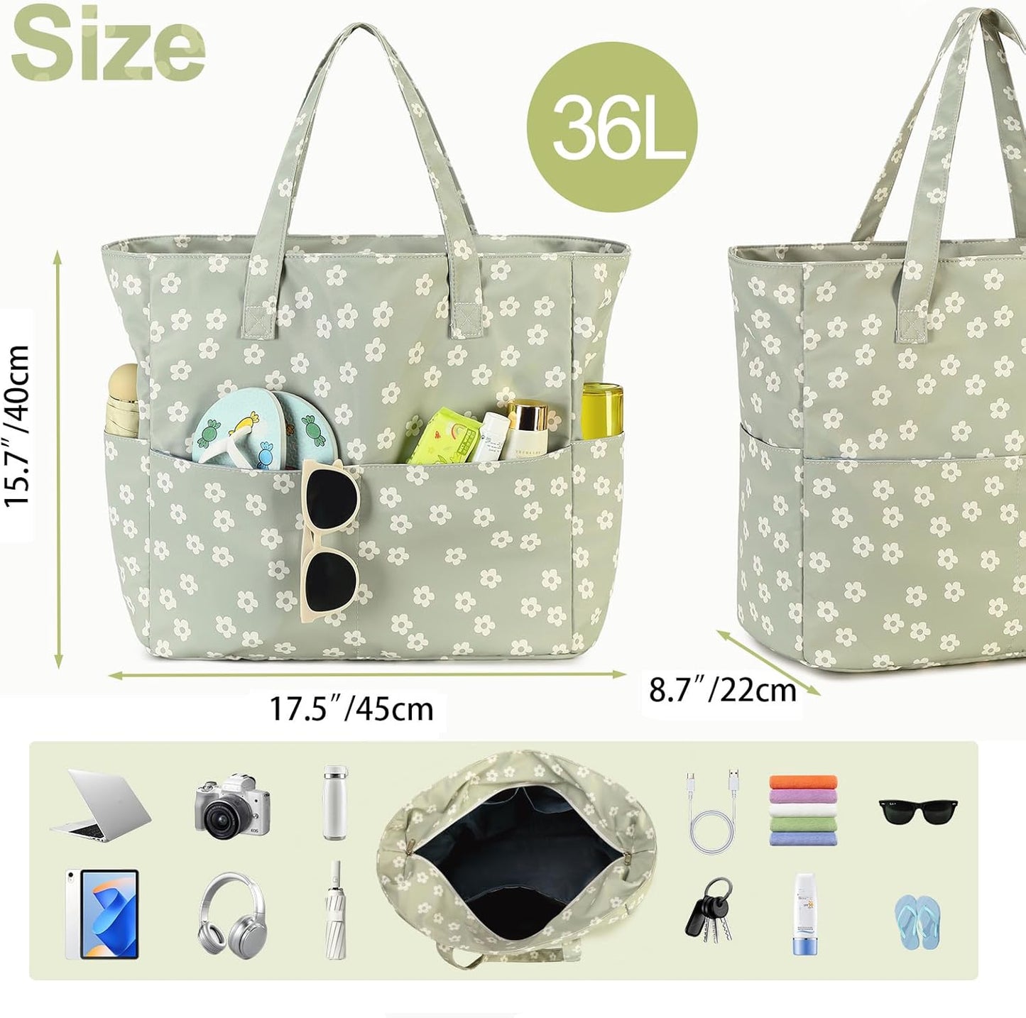 Bluboon Waterproof Beach Tote Pool Bags for Women Ladies Extra Large Carry On Bag With Wet Compartment for Weekender Travel
