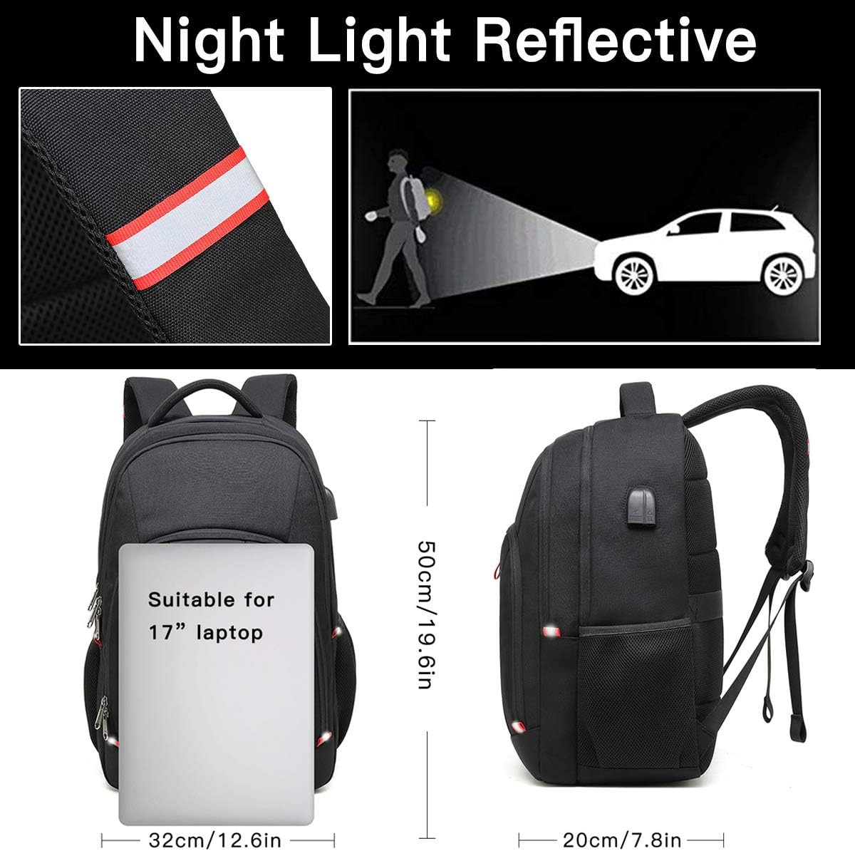 Laptop Backpack for Men, Large Anti-Theft Business Travel Backpack with USB Charging Port, Water