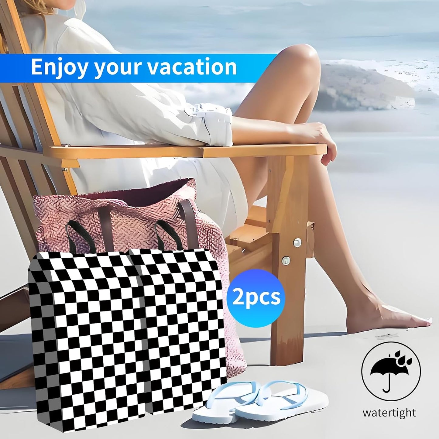 2pcs Shoe Organizer for Travel, Packing Shoe Travel Bags, Cute Shoe Bag with Zipper & Handle, Portable Travel Essentials for Women and Men Black White Checker