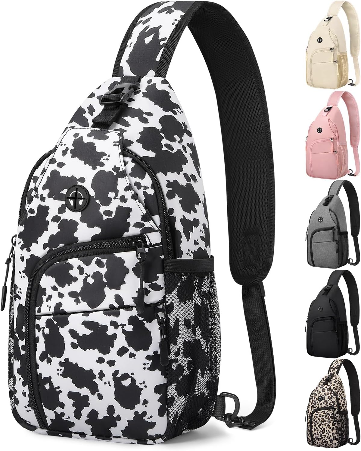 Medium Crossbody Bags for Women Man Waterproof Sling Bag Backpack with Convertible Shoulder Strap Chest Bag for Camping Hiking Travel Essentials (Cow Print)