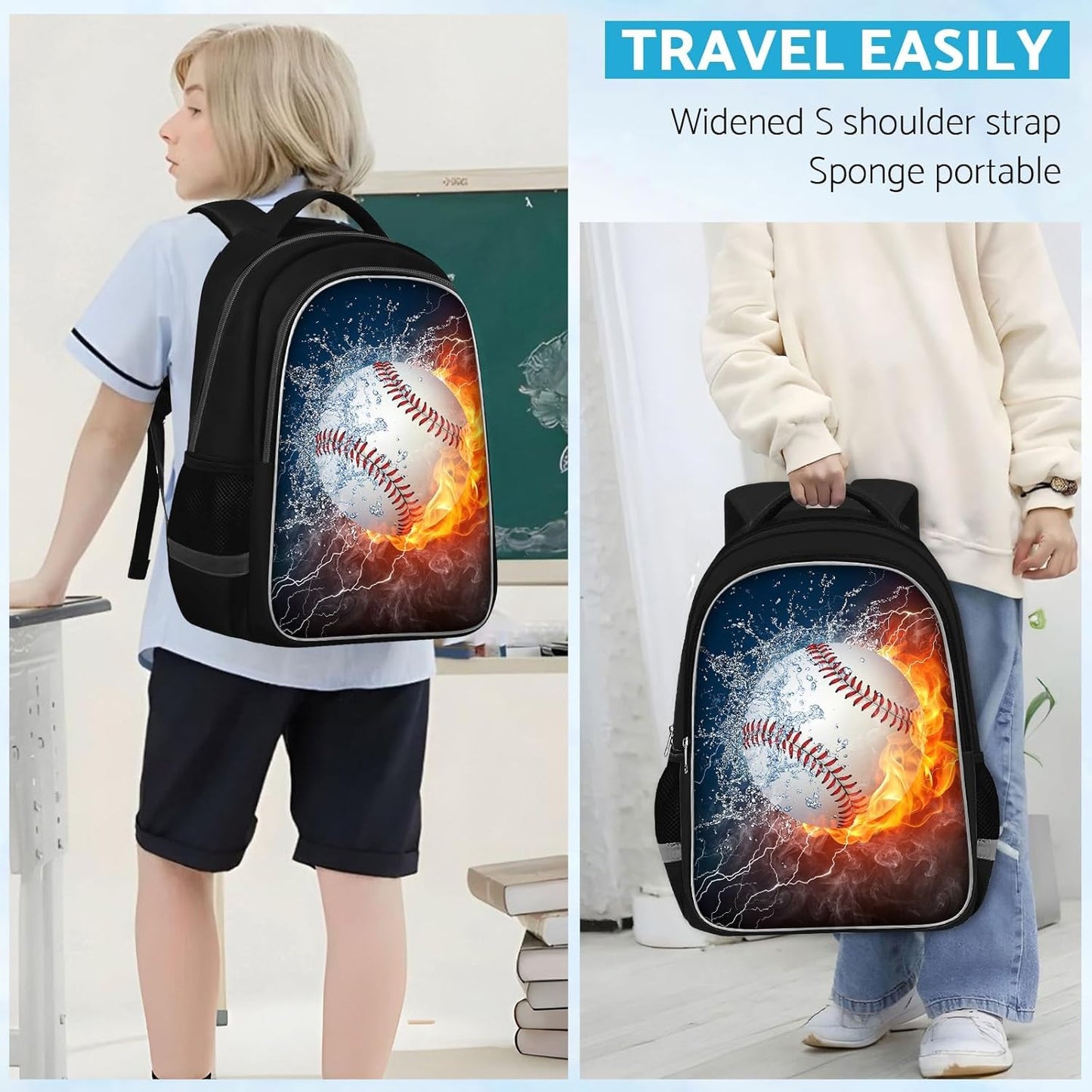 School Backpack for Boys - Baseball Boys Backpack for Kids Children Teens Elementary Middle School - Students Bag for Ages 6-18,17″Bookbag Multifunctional Large Capacity