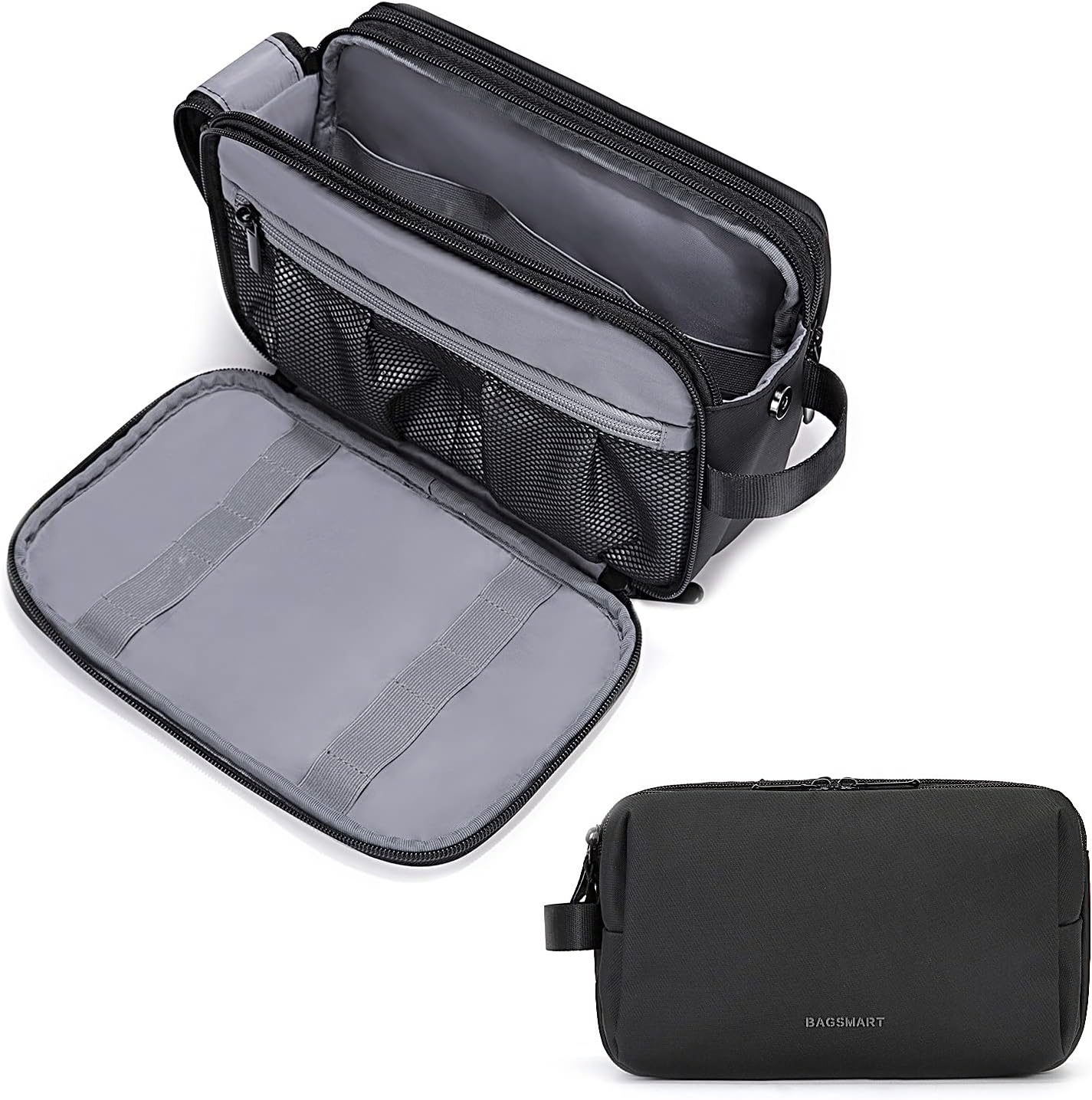 BAGSMART Toiletry Bag for Men, Travel Toiletry Organizer Dopp Kit Water-resistant Shaving Bag for Toiletries Accessories, Door Room Essentials,Black-large
