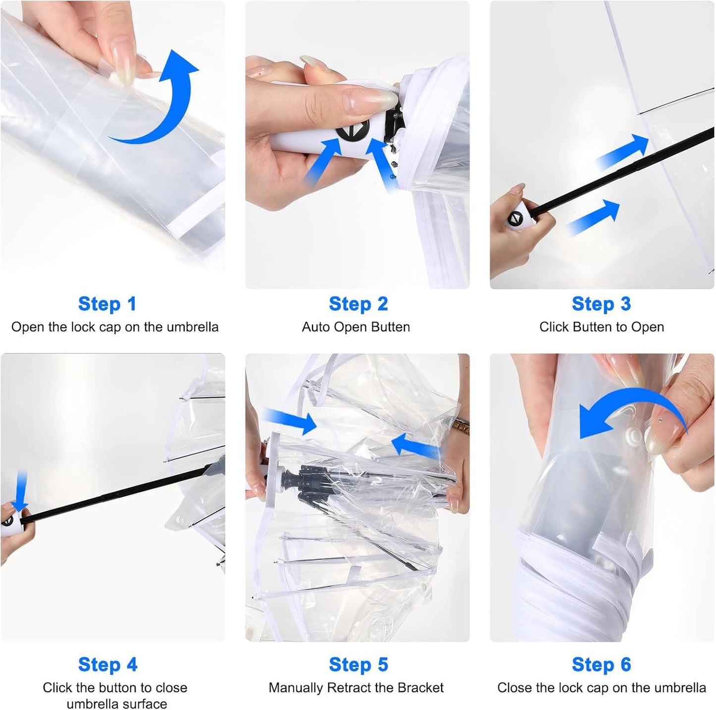 30pcs Clear Umbrellas 42 Inch Foldable Lightweight Transparent Umbrella Automatic Open Close Transparent Travel Umbrella for Women and Men for Rain Outdoor Wedding
