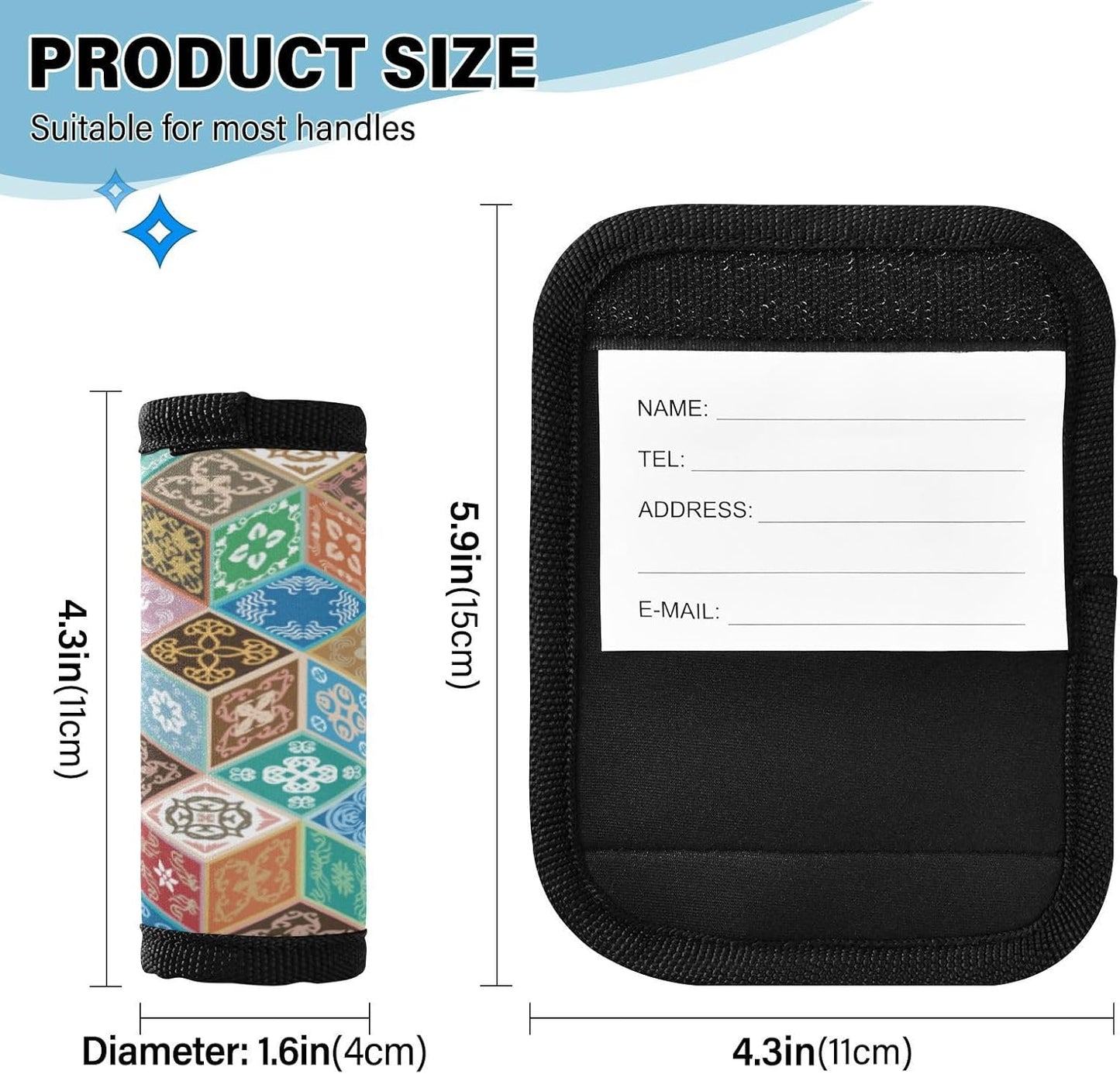 2Pcs Luggage Handle Wrap Suitcase Identifier Handle Covers Tags Soft Travel Bags Luggage Handle Gripper Accessories for Airplane Flying Retro Cube Pattern