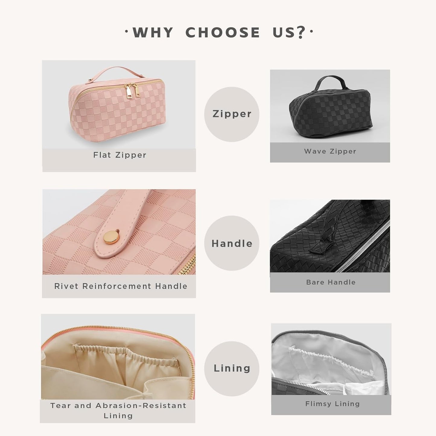 Travel Makeup Bag – Large Cosmetic Organizer with Waterproof PU Leather, Smooth Double Zipper &