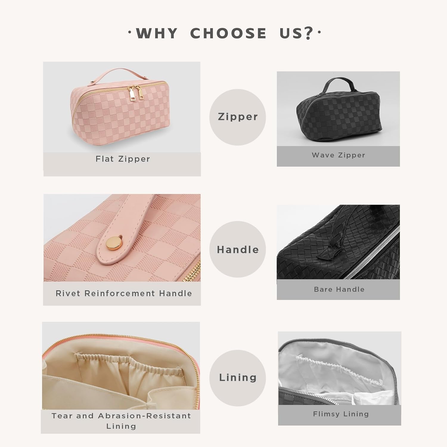 Travel Makeup Bag – Large Cosmetic Organizer with Waterproof PU Leather, Smooth Double Zipper &