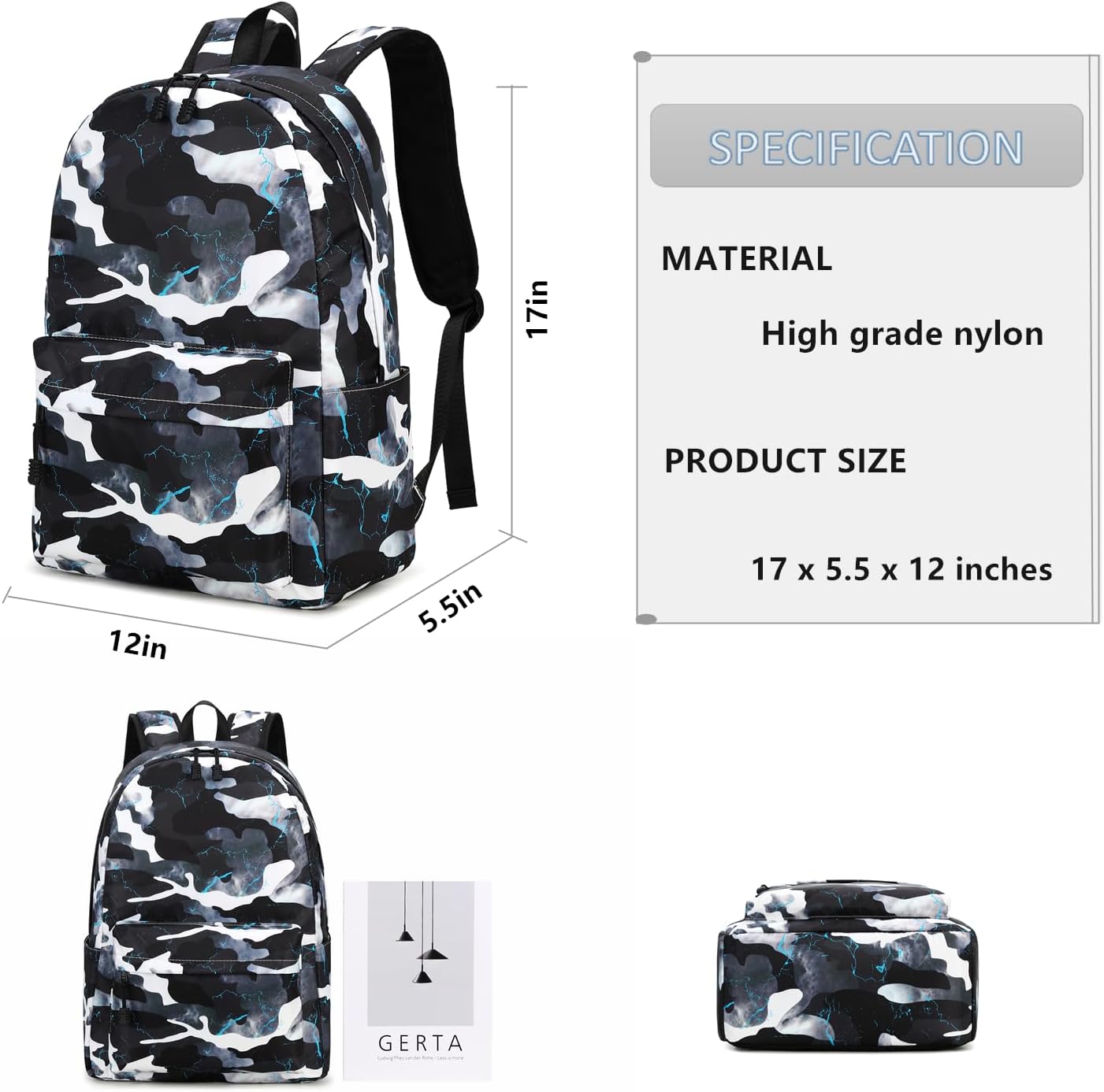 Lmwzh Backpack For Boys Girls Elementary Waterproof teen School Bags Kids Bookbag Lightweight Camo Black