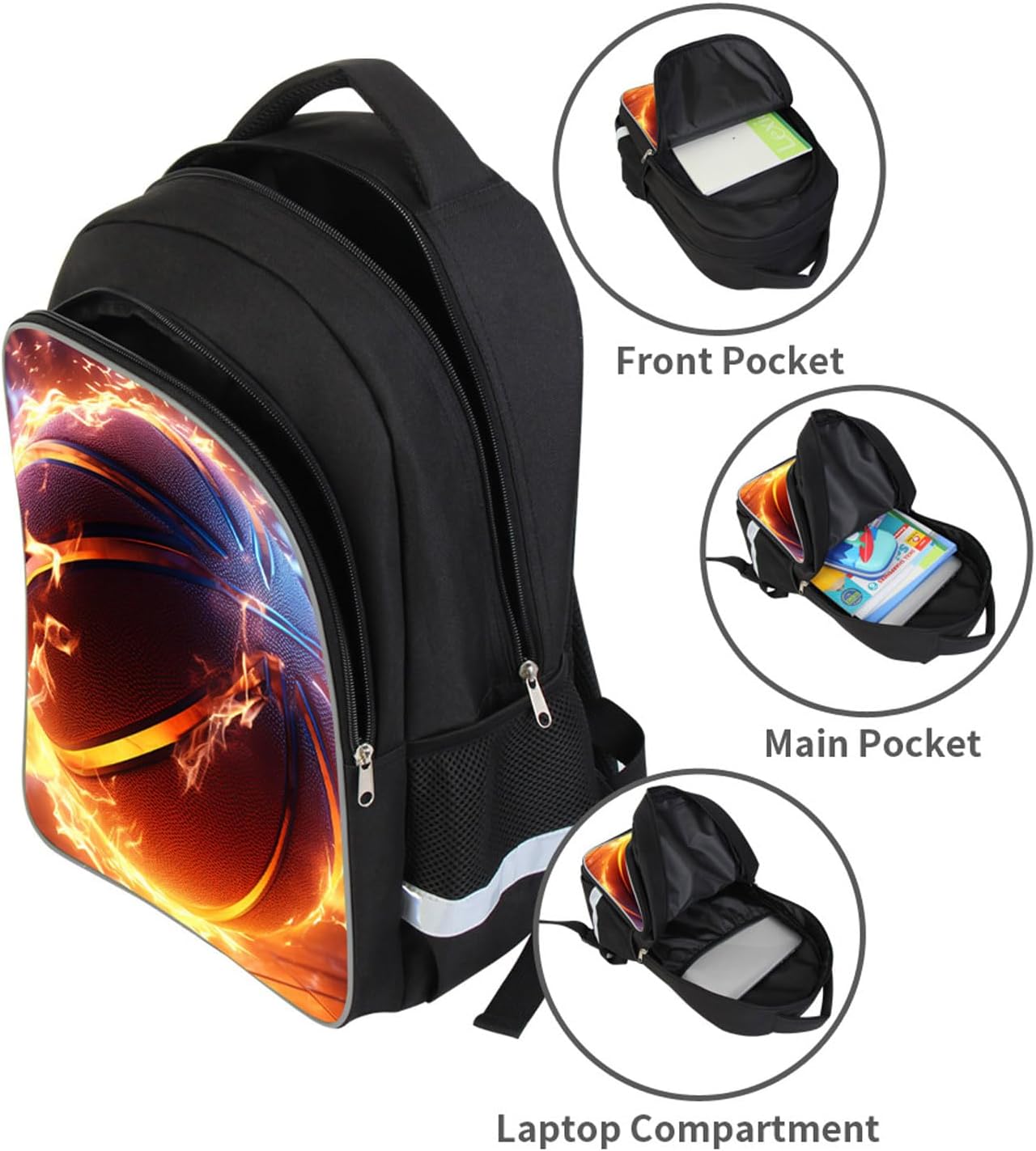 Basketball Kids Backpack for Boys and Girls, Middle School and Elementary Kids Sports Bookbag, Polyester, 23 Liters, Bottle Holder with Double Zippers, Giftable Lightweight Back Pack