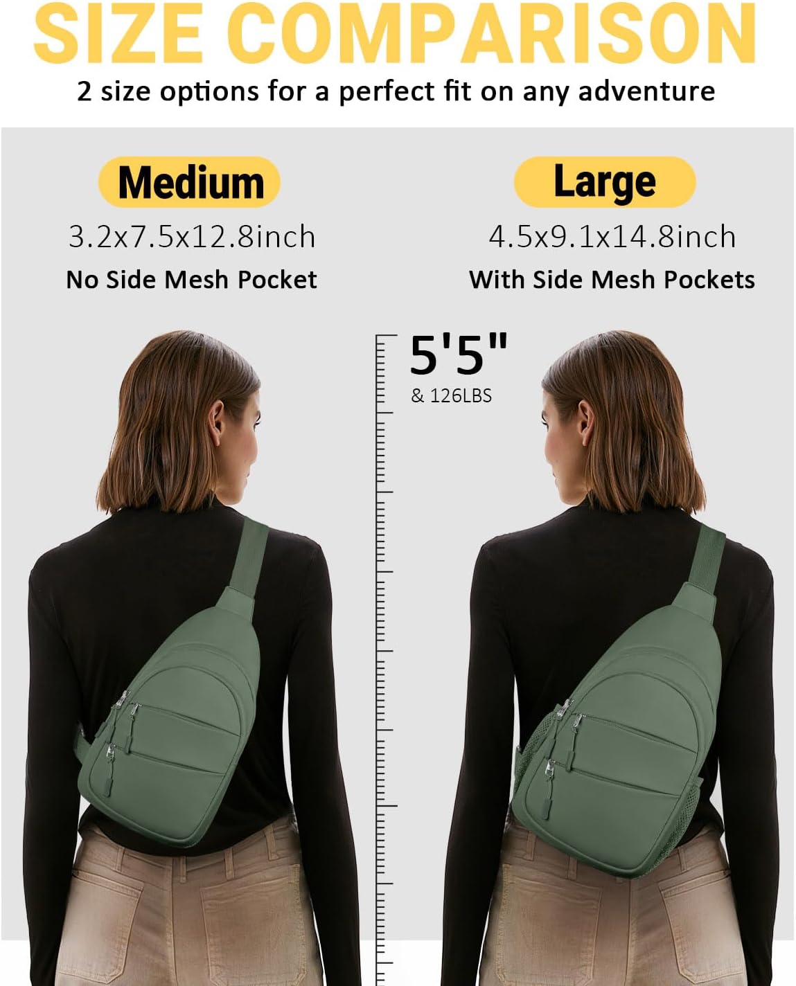Crossbody Bags for Women, Sling Bag for Men, Small Hiking Backpack Anti Theft Lightweight for Outdoors Travel （L, Sage Green）