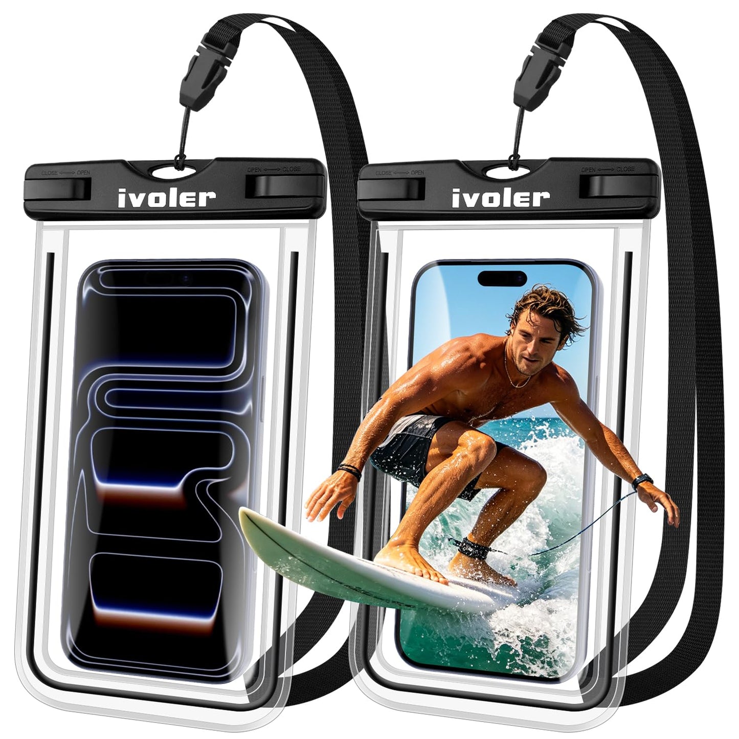 ivoler 2-Pack Waterproof Phone Pouch, Cell Phone Dry Bag for iPhone 17/16/15 Pro Max, Samsung