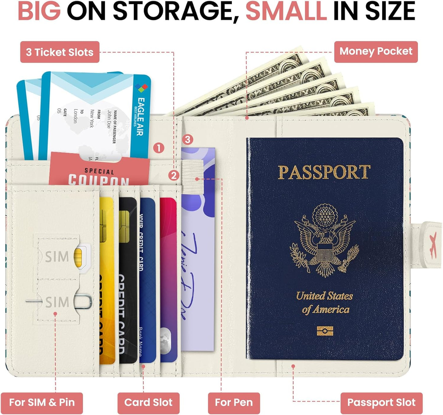 Passport Holder for Travel Essentials, RFID Blocking Leather Cover Wallet with Magnetic Closure, Aesthetic & Cute Passport Book Case for Women and Men - Peacock