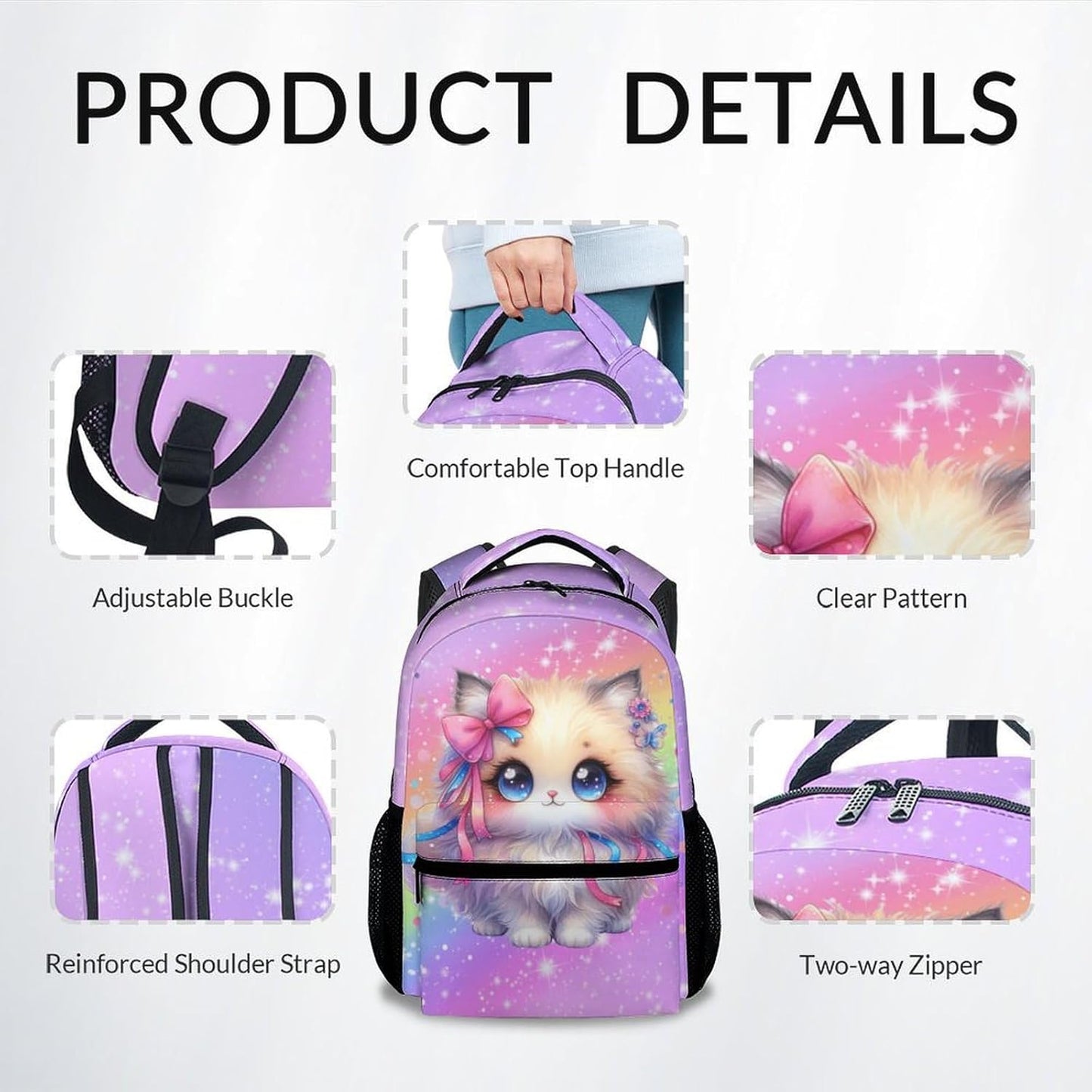 School Backpack for Girls, Cat Backpack for Kids, 17" Cute Rainbow Bookbag for Toddler, School Bag for Preschool Kindergarte Elementary