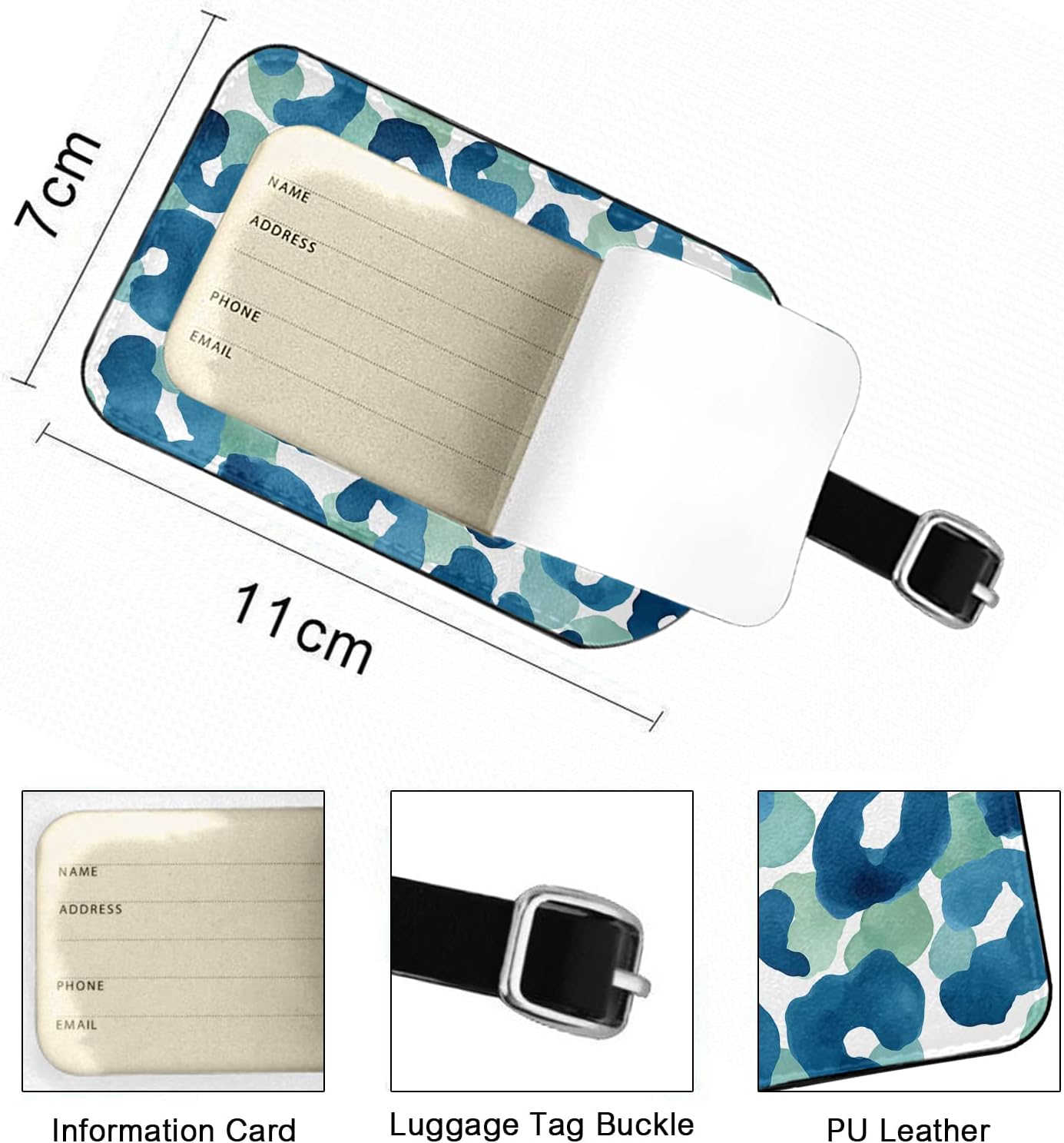 Leopard Print Suitcase Tag Animal Skin Safari Wildlife Turquoise Luggage Tags Label Cruise Instrument Bag Case Tags, 1 Pack