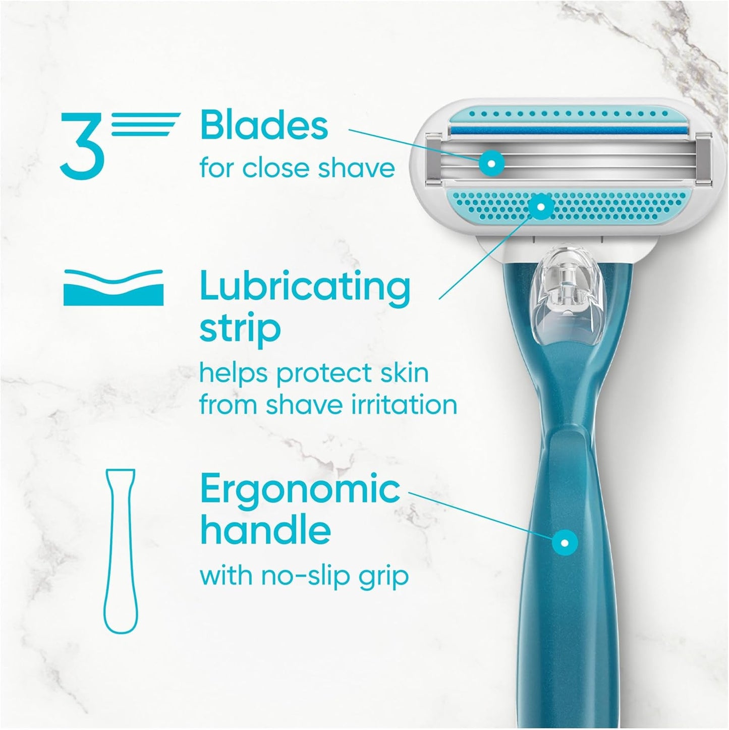 Gillette Venus Smooth Razor for Women, Includes 1 Reusable Razor Handle + 2 Count 3-Bladed Refills, Ergonomic Soft Grip Handle
