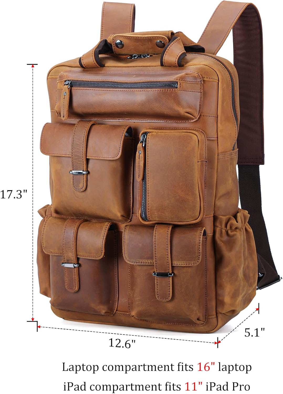 Polare Cowhide Leather Multiple Laptop Backpack Day Pack Travel Bag Satchel For Men