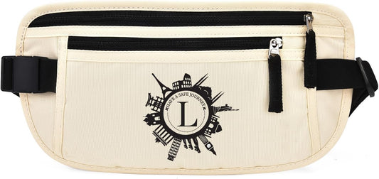 DAITET Personalized Initial Money Belt,RFID Blocking Travel Secure Bag,Monogrammed Gift for Women, Mom and Travel enthusiasts(L)