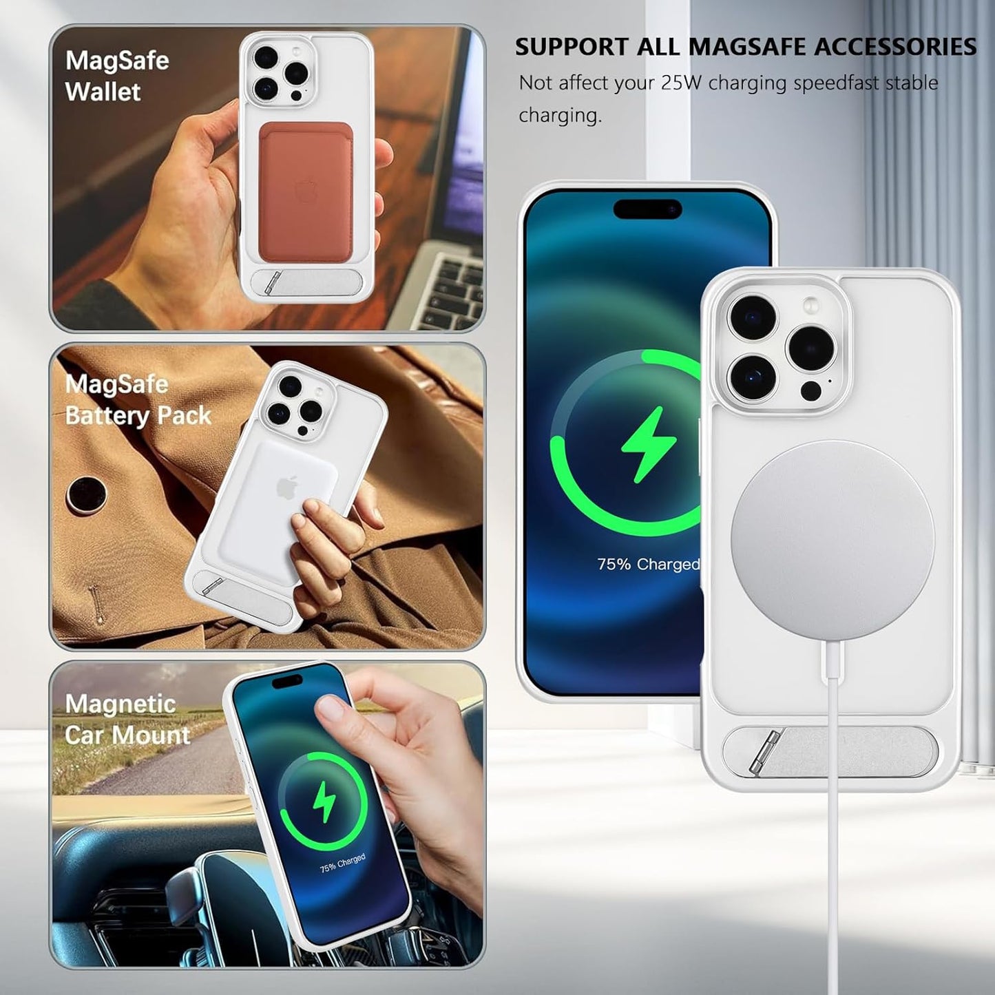 Tikoo Strong Magnetic for iPhone 16 Pro Max Case with Magsafe and Built-in Invisible Kickstand Slim Translucent Matte Military Grade Protective Phone Case for iPhone 16 Pro Max 6.9