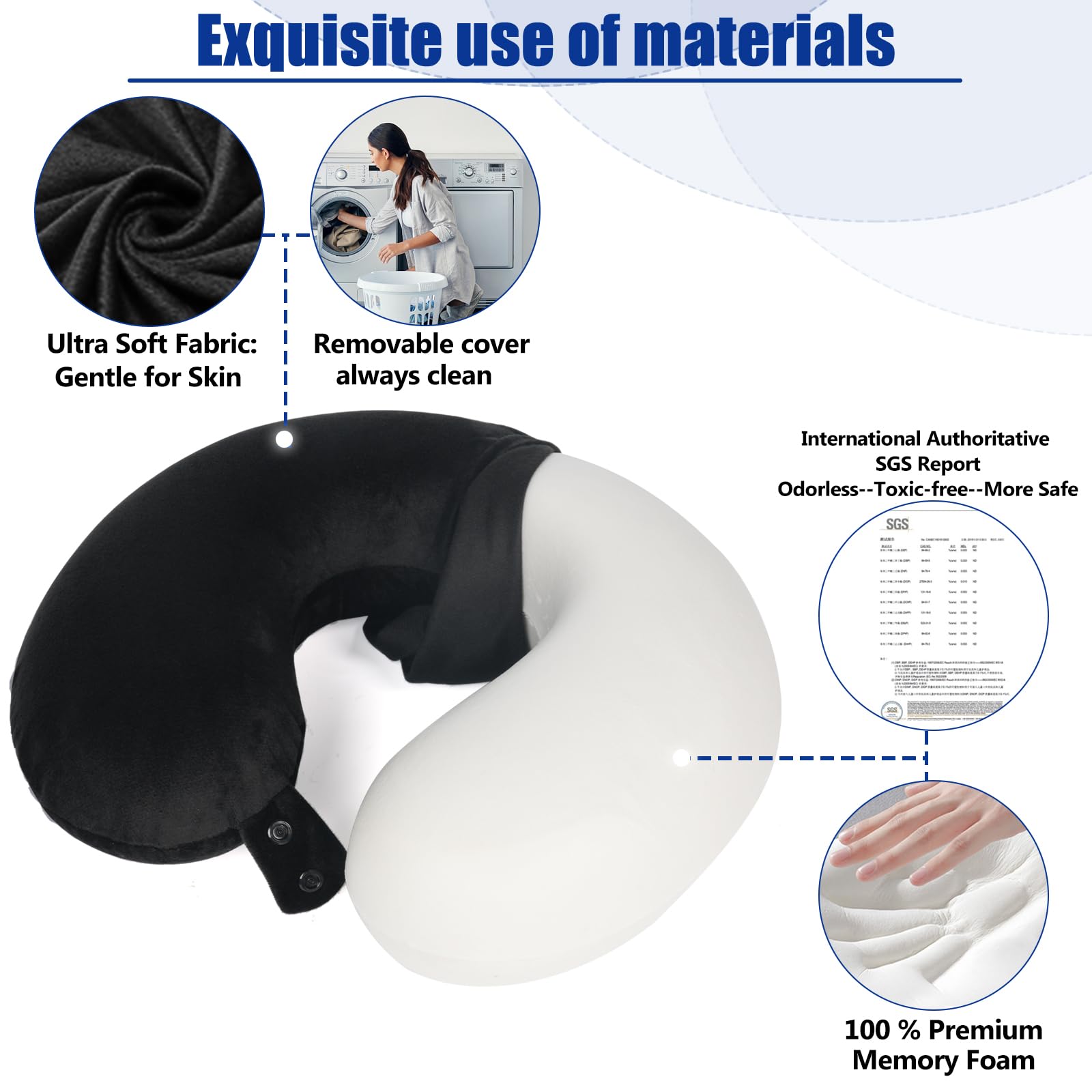 SAIREIDER Travel Pillow 100% Pure Memory Foam Travel Neck Pillow, Airplane Pillow for
