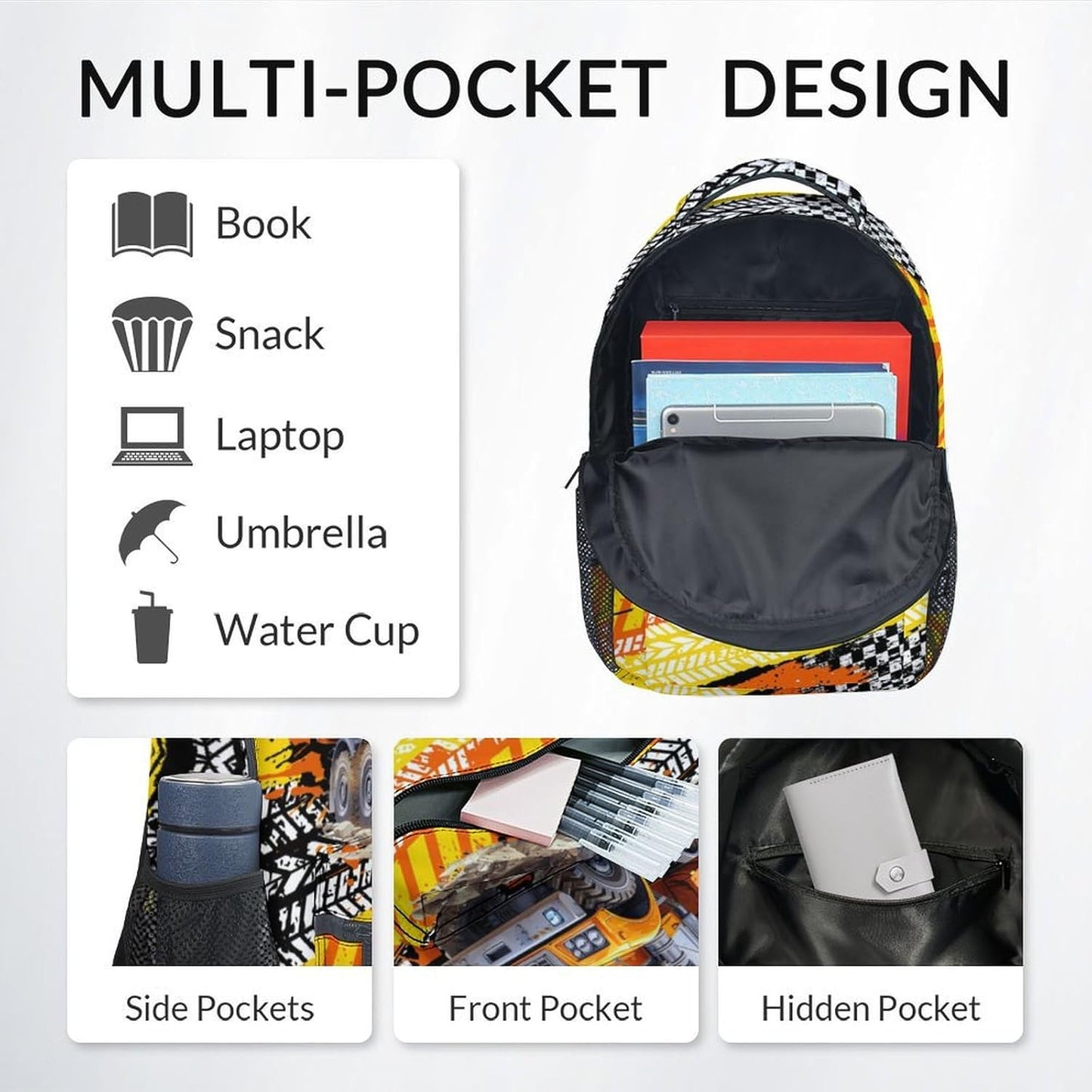 Kids Backpack, Construction Backpacks for Boys, 17" Truck Bookbag for Preschool Kindergarten Elementary, Durable Toddler School Bag