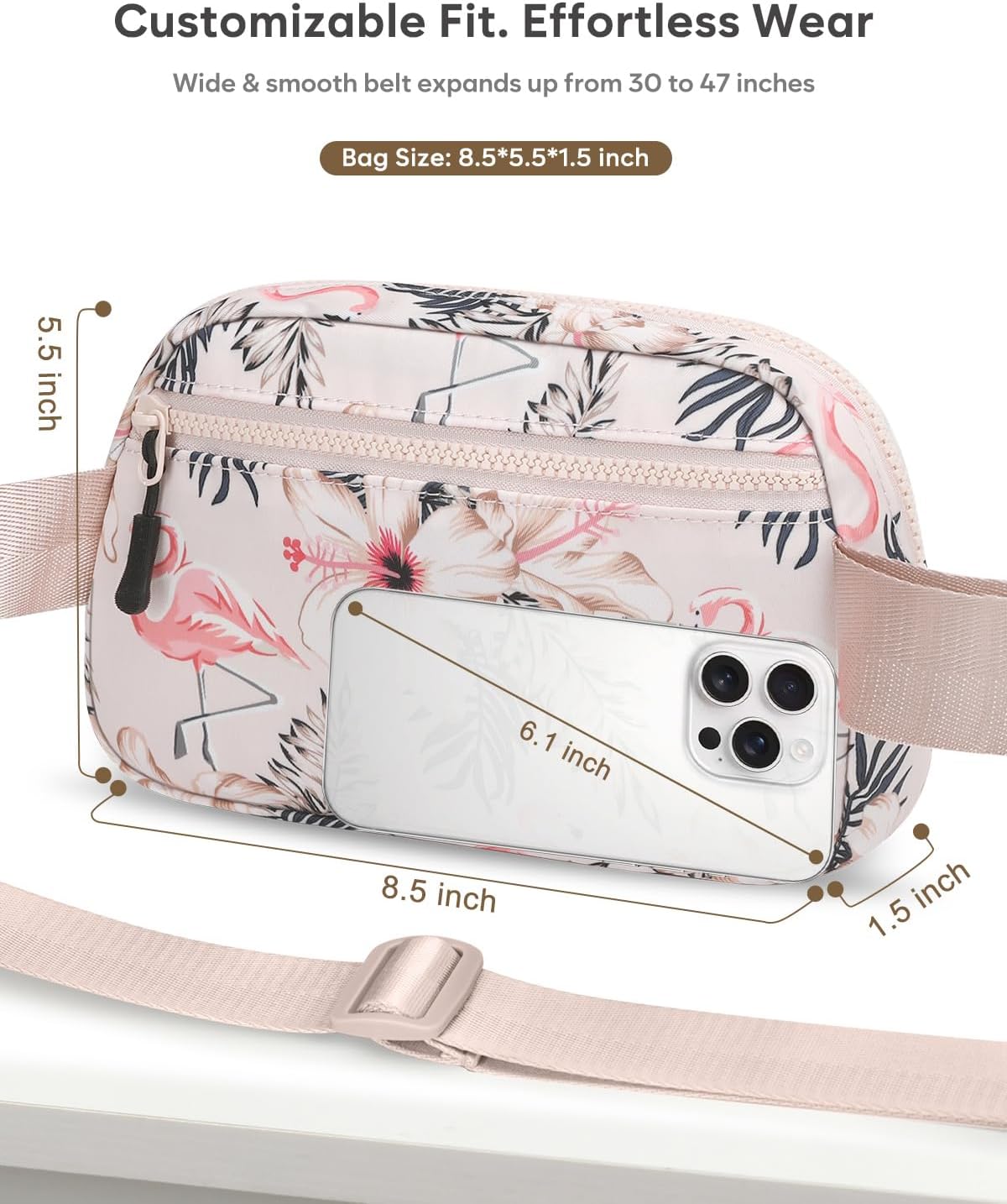 Fanny Packs for Women Cross Body Bag Waterproof Belt Bag with Adjustable Strap and Zipper Back Pocket Small Crossbody Bags Fashion Waist Packs for Workout Travelling(Flamingo Print)