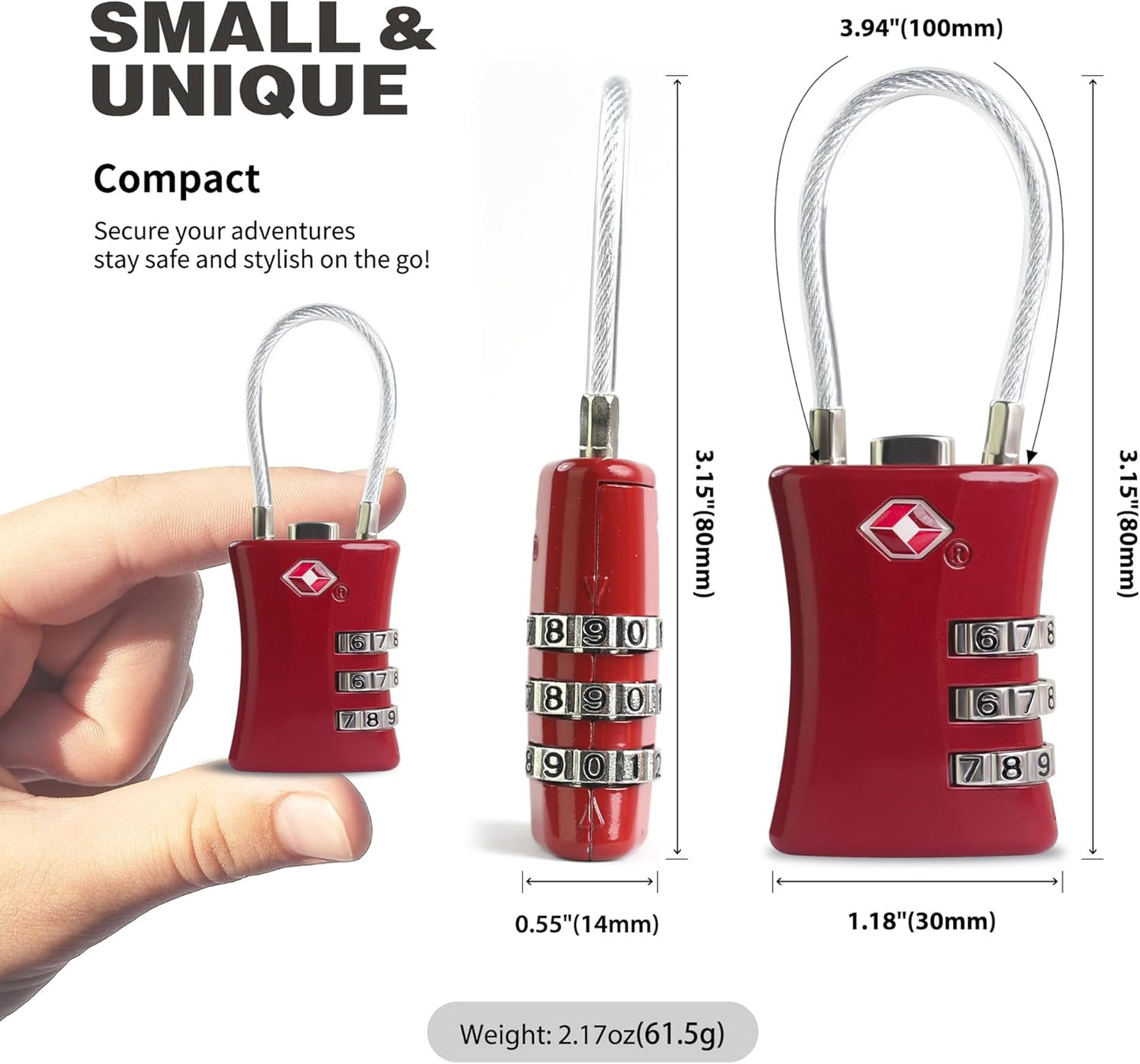 Suitcase Locks TSA Approved, Small Padlock Combination, TSA Locks for Luggage, Combo Travel Padlock with Code for Backpack, Gym Locker, Ammo Can (Black+Red)