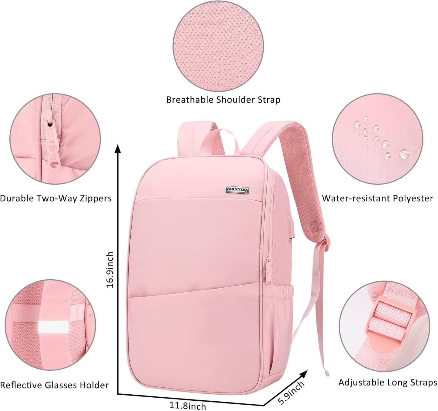 MAXTOP Deep Storage Laptop Backpack with USB Charging Port[Water Resistant] College Computer Bookbag Fits 16 Inch Laptop