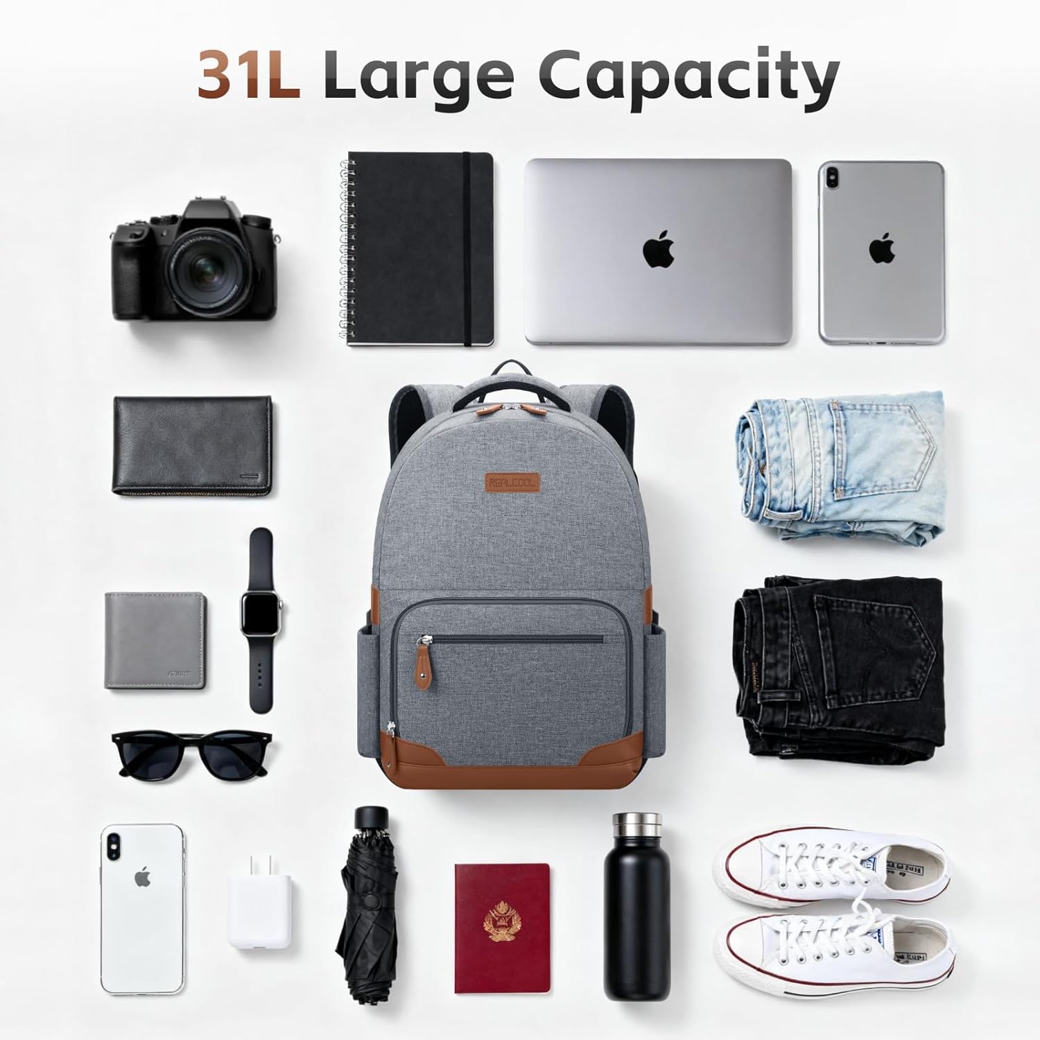 RealCool Laptop Backpack, 31L Travel Backpacks for Women Men, Fits up to 15.6-17 Inch,Water