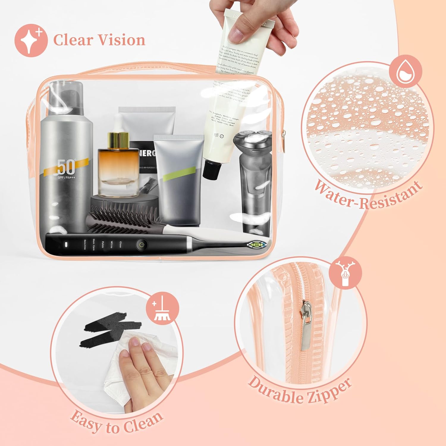 TISRATOK 12 PCS Clear Makeup Bag for Women with Zipper, TSA Approved Toiletry Pouch, Cosmetic Bag
