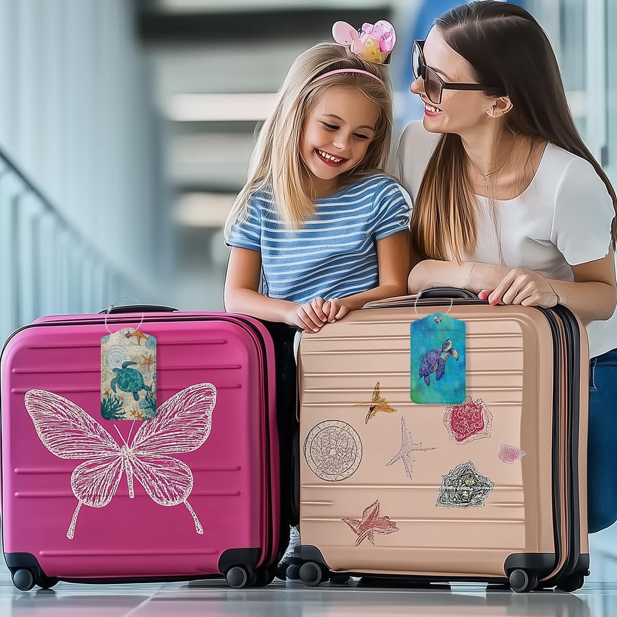 2 PCs Sea Turtle Luggage Tag, Suitcase Tags with Privacy Flap and Metal Loop, Luggage Tags for Suitcases, Identifiers Travel Essentials Bag Tag, Sea Turtle Gifts for Women Girls Friends Daughter
