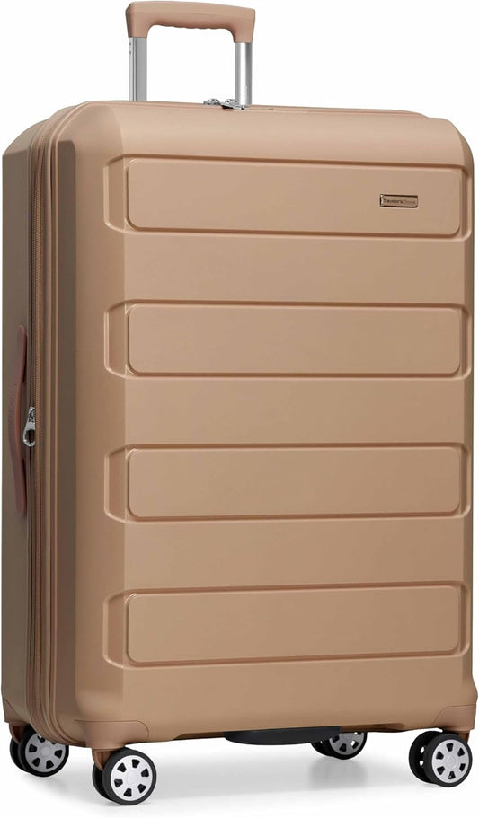 Traveler's Choice Pagosa Indestructible Hardshell Expandable Spinner Luggage, Latte Beige, 30-Inch Large