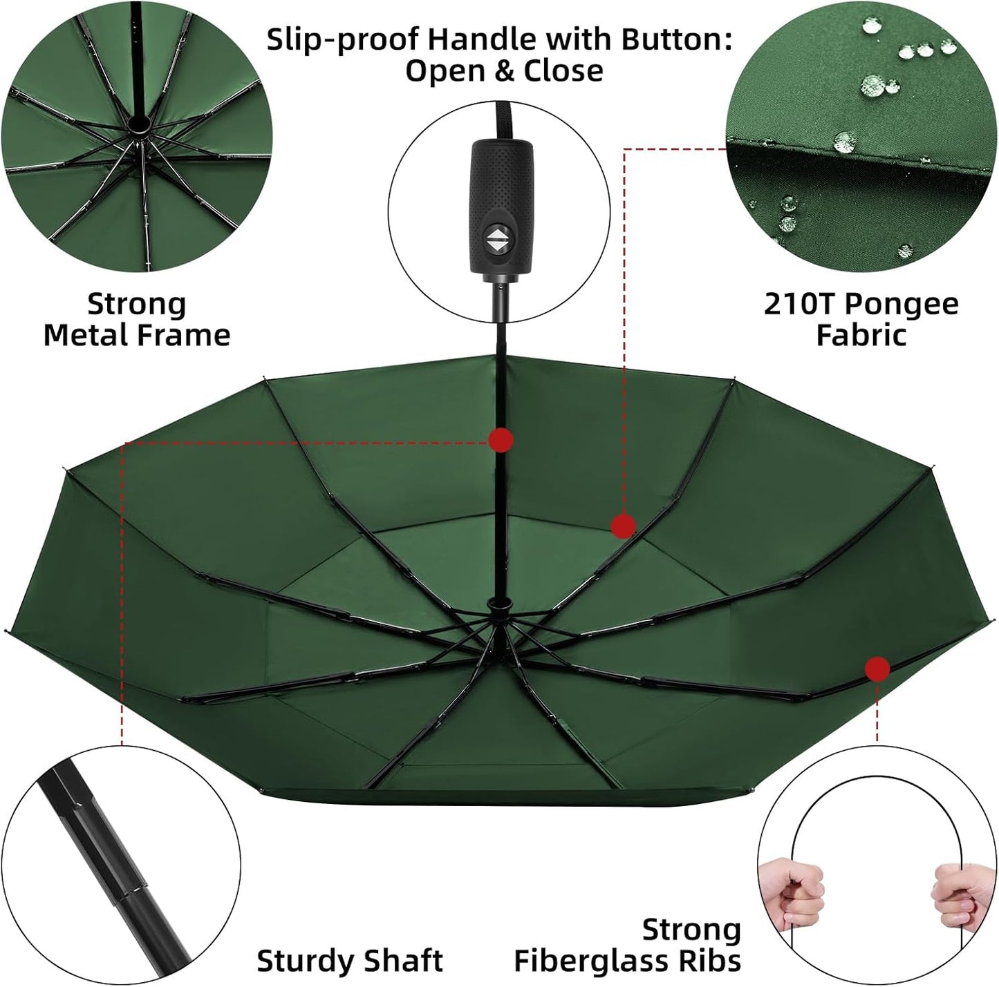 TradMall Travel Umbrella, 42/45 Inches Double Vented Canopy Windproof Automatic Strong Compact Folding Umbrellas for Rain Women and Men
