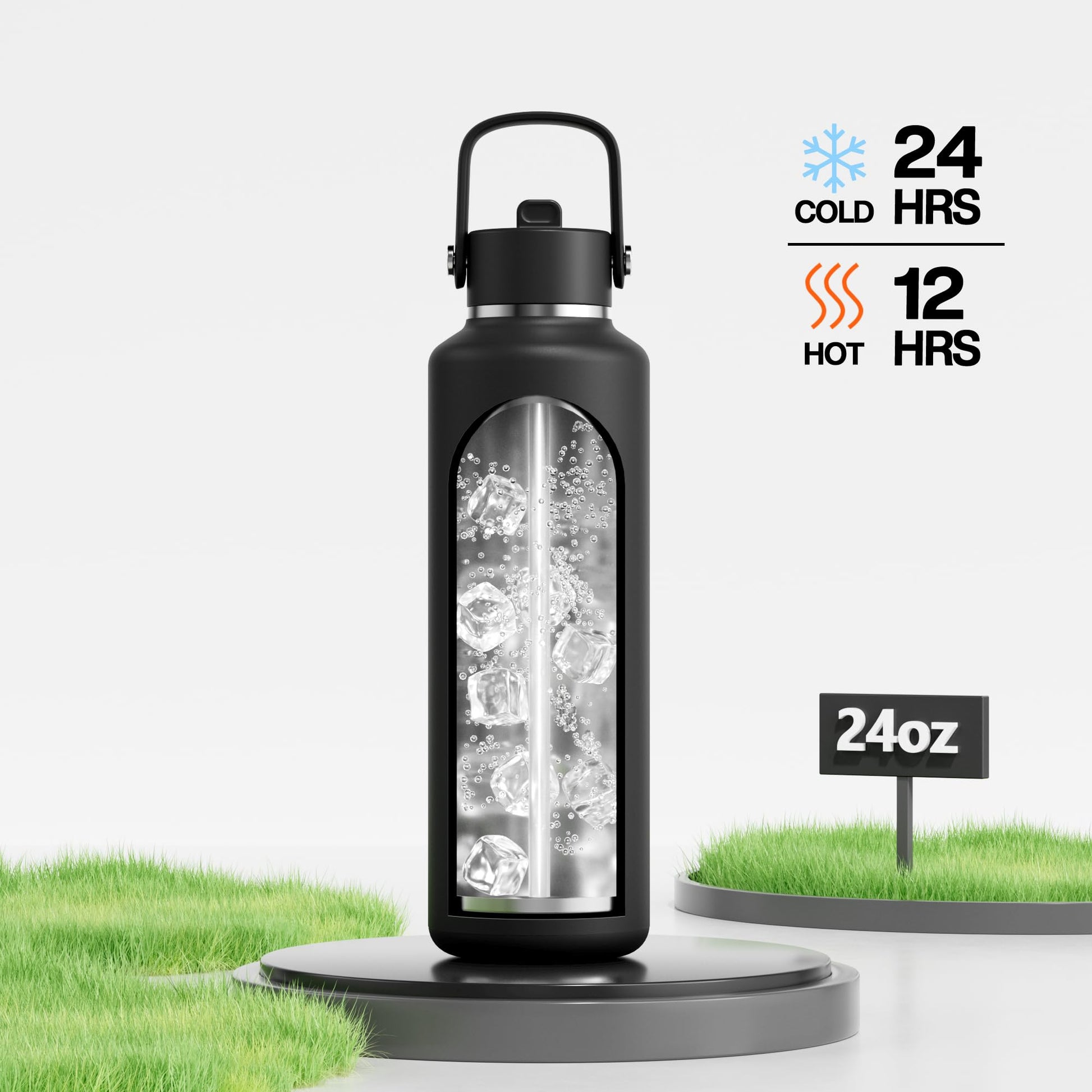 POWCAN 24 oz Slim Insulated Water Bottle with Straw: Leakproof, Keep Cold 24H, Cupholder Friendly