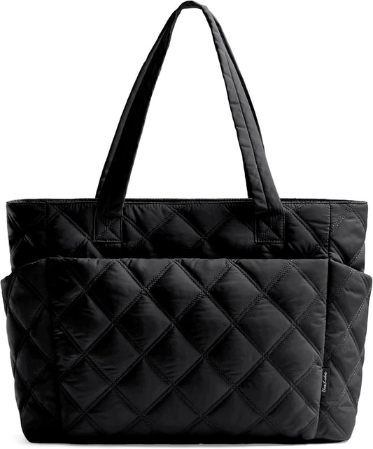 Tote Bag for Women, Lightweight Puffer Tote Work Bags with Compartments for Travel, Quilted Shoulder Bag with Zipper