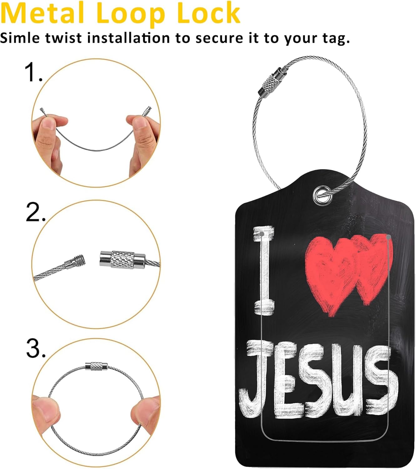 2 Pack Luggage Tags for Suitcases,I Love Jesus Luggage Tag,PU Leather Id Label Luggage Tags with Stainless Steel Loop and Privacy Cover for Women Men Teens Travel