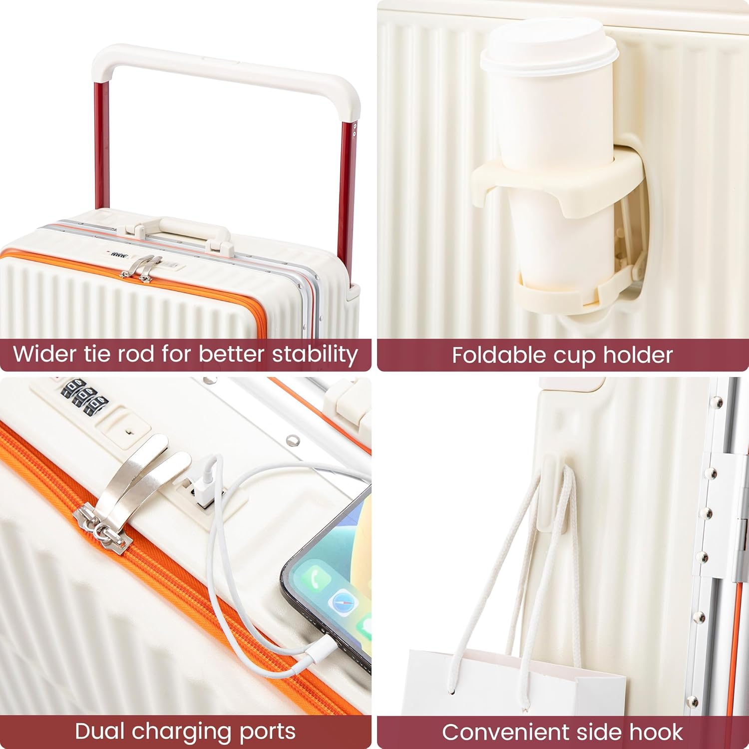 20 Inch Carry On Luggage with Spinner Wheels,Aluminum Frame PC Hard Shell Suitcase with USB