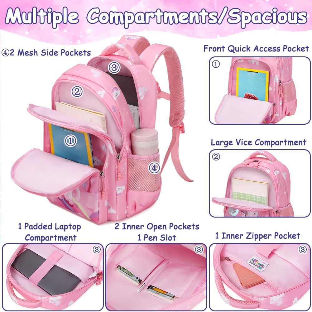 Meisohua Girls Backpack with Lunch Box 3 in 1 Set Kids Backpack for Girls Preschool Kindergarten Elementary School Backpack