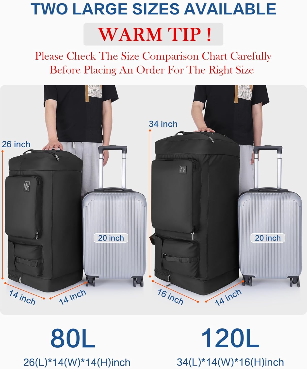 80L Large Duffle Bag for Travel, Urtala 26” Travel Duffle Bag for Men and Women, Foldable Traveling Duffel Bags with Shoes Compartment, Waterproof and Tear Resistant