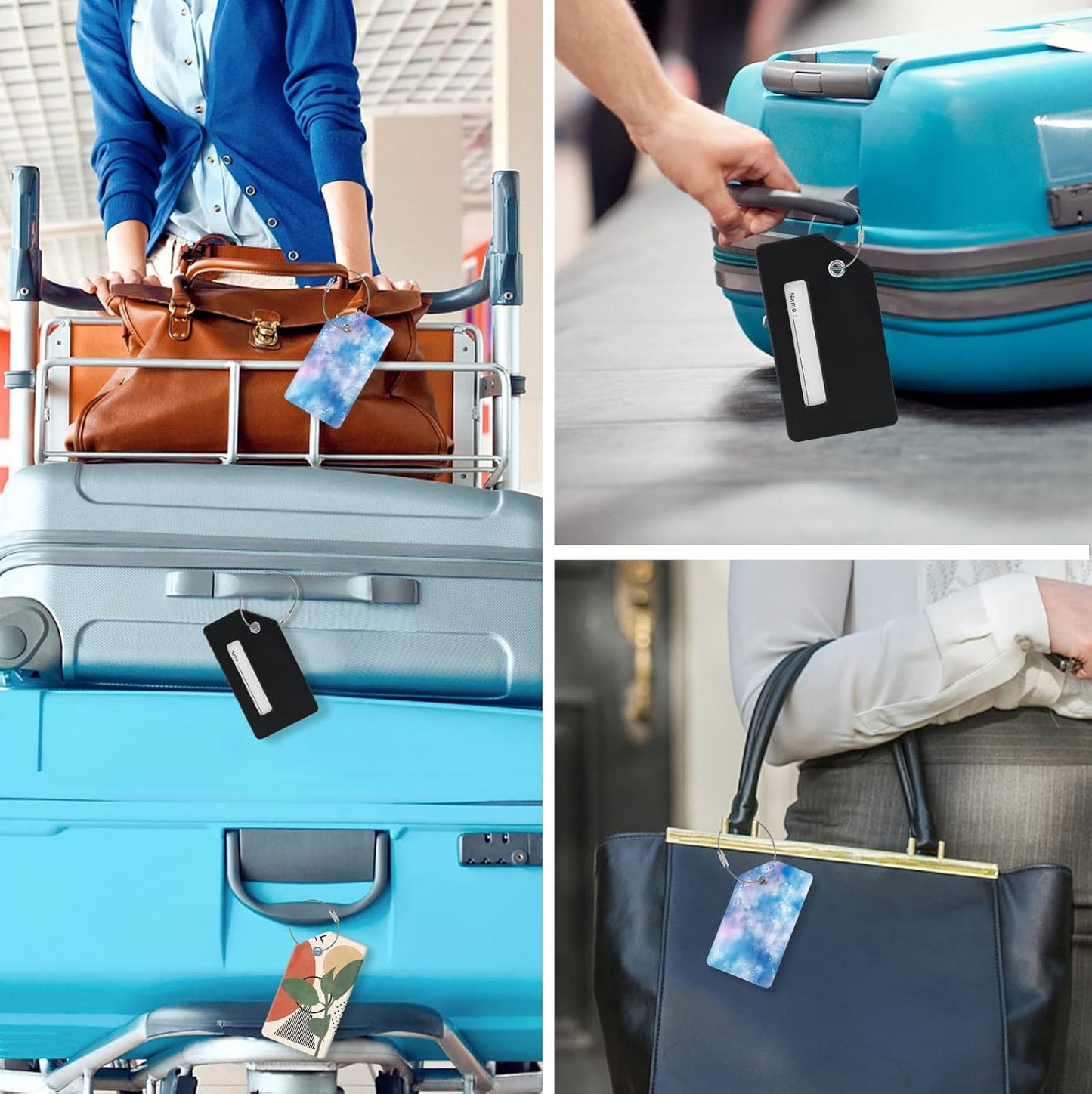 2 Luggage Tags, (1" Smaller Than Traditional) Perfect for Quick Luggage Identification with Stainless Steel Ring and Address Card for Travel and Luggage (Colored Marble)