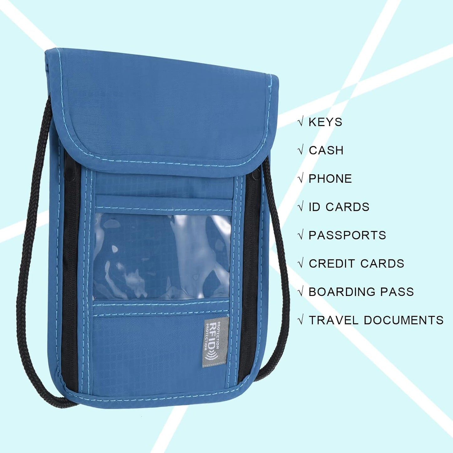 PATIKIL Neck Wallet, 2 Pack Passport Holder RFID Waterproof Travel Wallet Neck Pouch with Adjustable Strap for Women & Men, Dark Blue