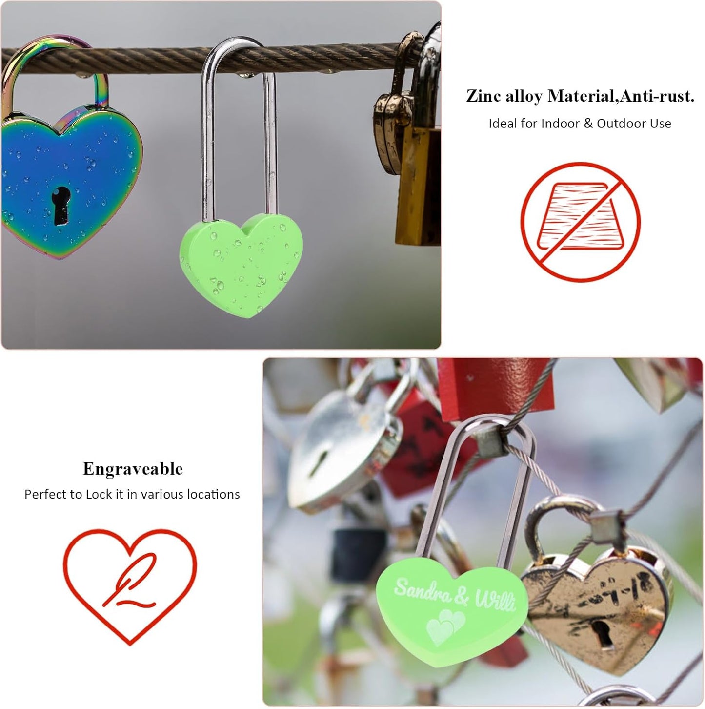 20PCS 3.5" 50mm Love Lock Heart Padlock,Green Single Heart Lock for Lovers Wedding,Valentines,Anniversary,Travel(NO Key)