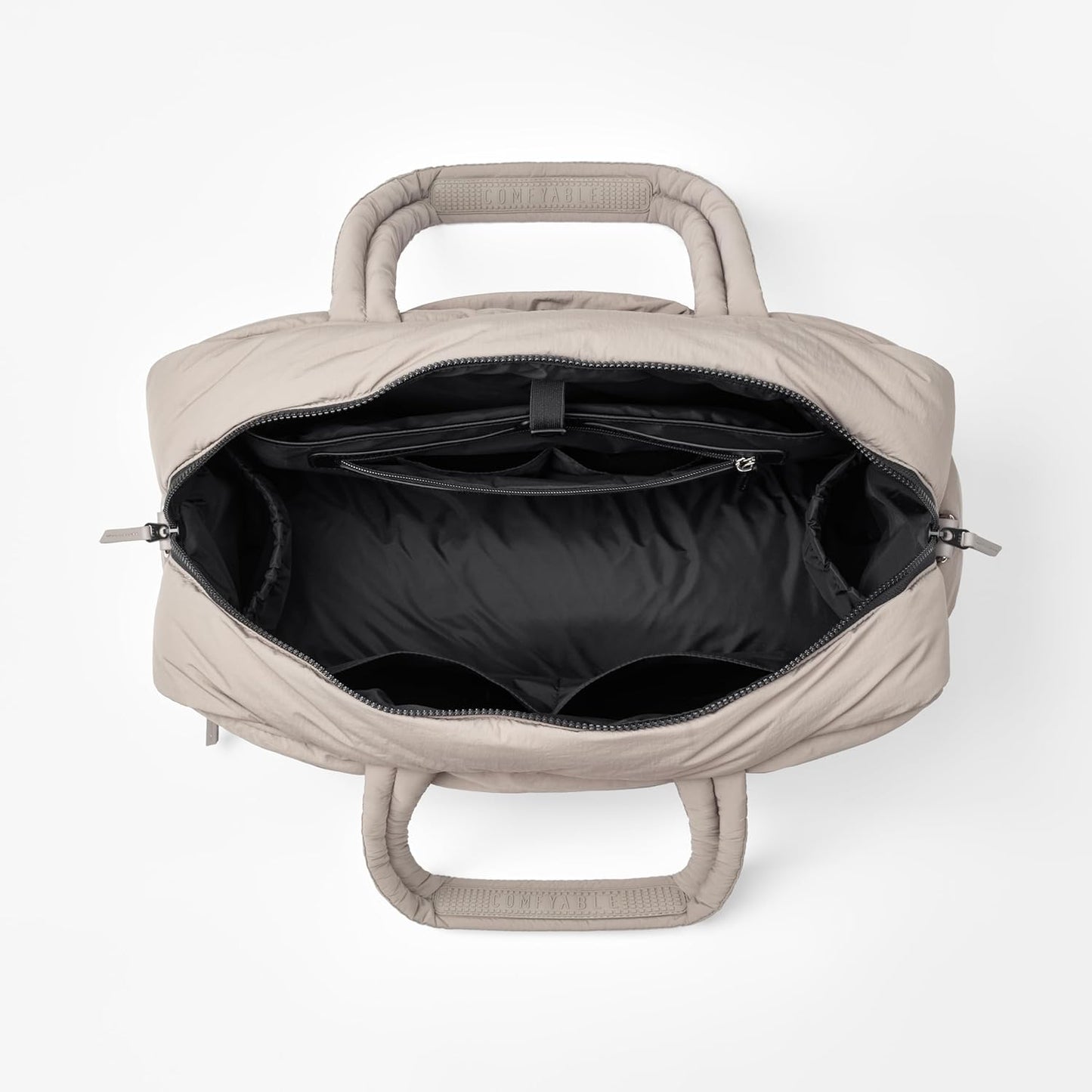 Comfyable Nylon Duffle Bag for Travel, Gym, Weekender Luggage Puffer Bag with Removable Shoe Compartment, Carrying Overnight Bag with Laptop Compartment For Women Men, Water-Repellent, Taupe