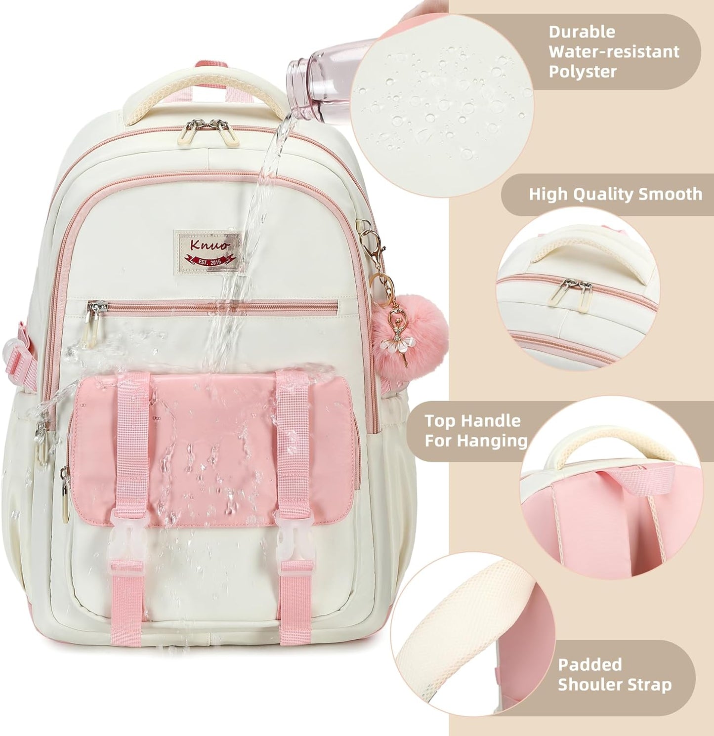 School Backpack for Teen Girls College Backpacks for Women Students Bookbag Large 15.6 Inch Laptop Bags Kids Kindergarten Elementary Middle School Bag Anti Theft Daypack Travel Back Pack Pink