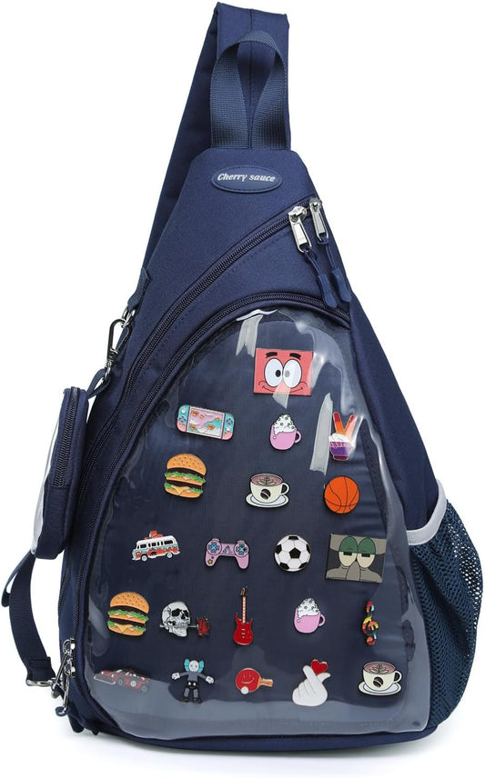 Oxford Ita Bag Kawaii Pin Display Chest Pack Single Shoulder Bag Sport Backpack Hiking Daypack, Medium