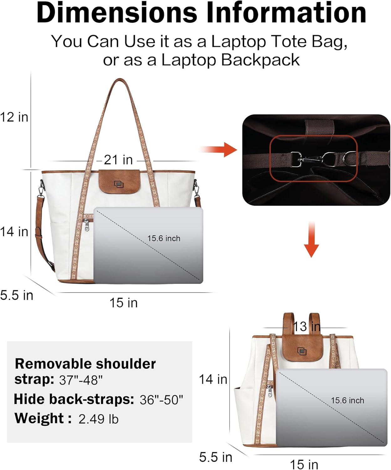 FADEON Large Laptop Tote Bag for Women Designer Leather Laptop Bag Fashion Travel Backpack Purse