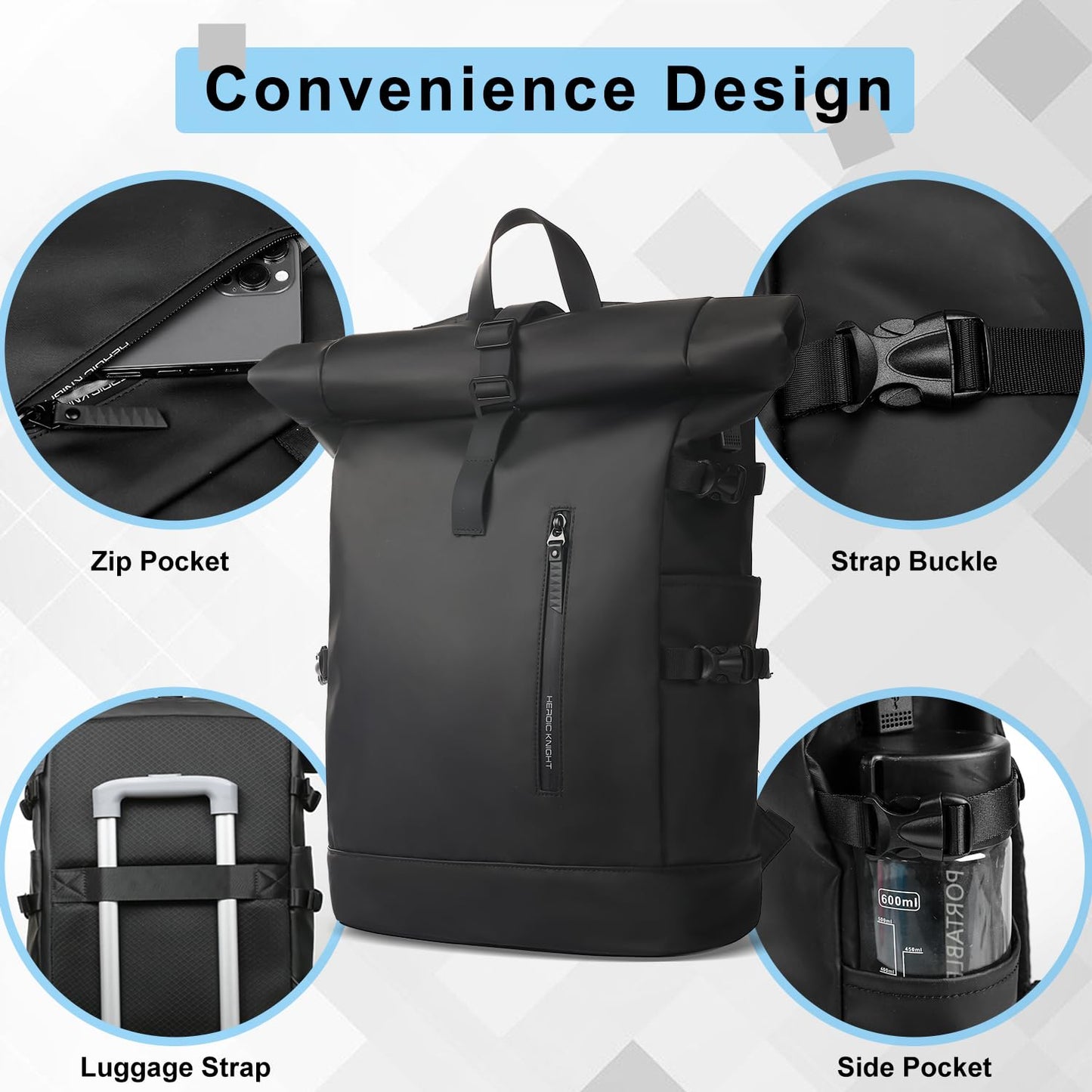 HEROIC KNIGHT Rolltop Backpack, 15.6 Inch Waterproof Laptop Backpack