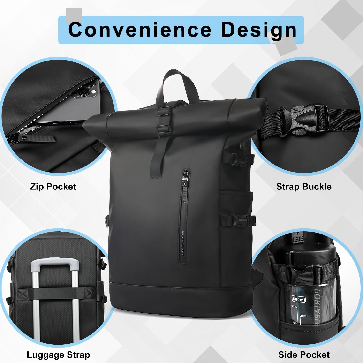HEROIC KNIGHT Rolltop Backpack, 15.6 Inch Waterproof Laptop Backpack