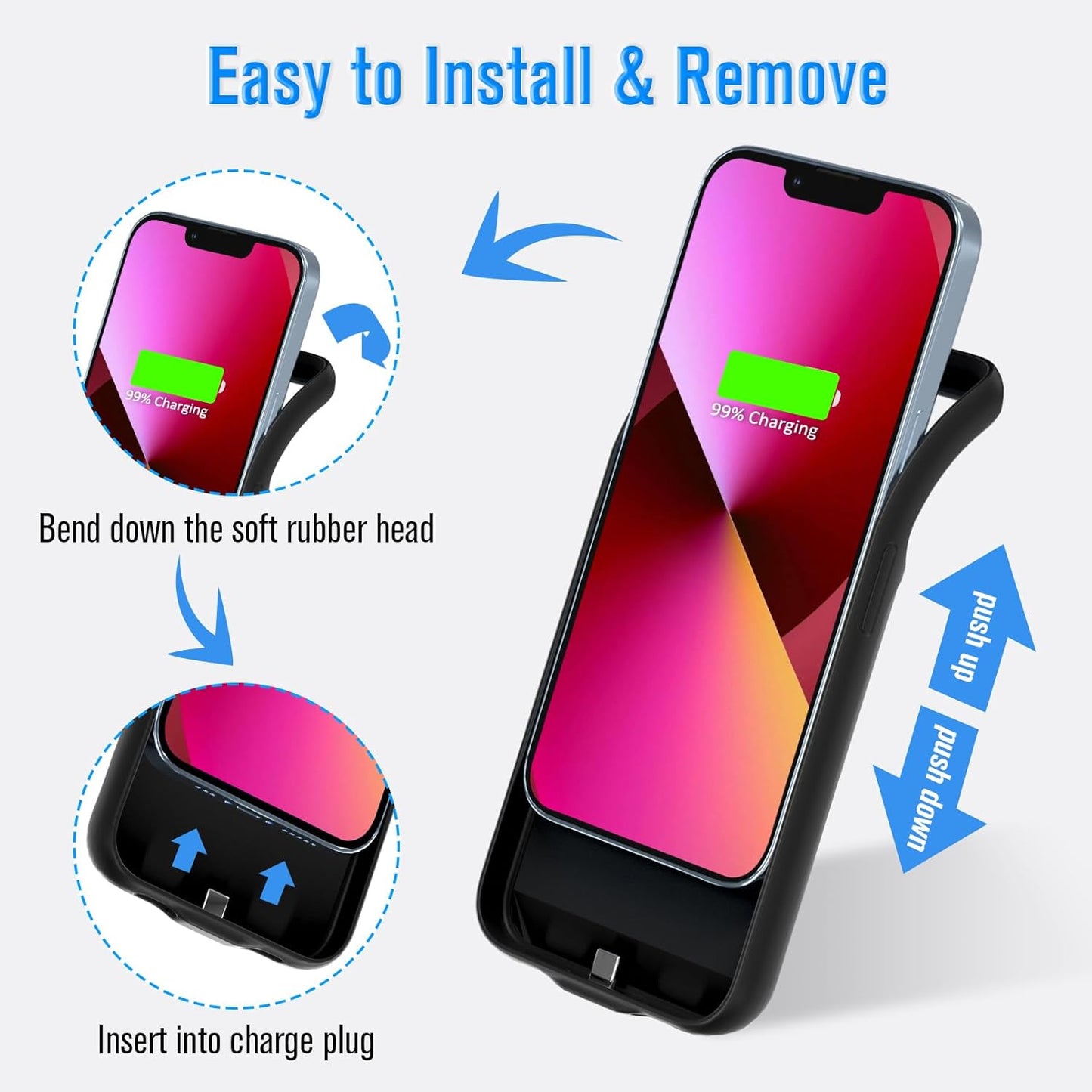 Gladgogo Charging Case for iPhone 13, Real 6000mAh Powerful Smart Battery Case Charger Ultra Slim Portable External Battery Pack Compatible with 13, 6.1 inch, Black
