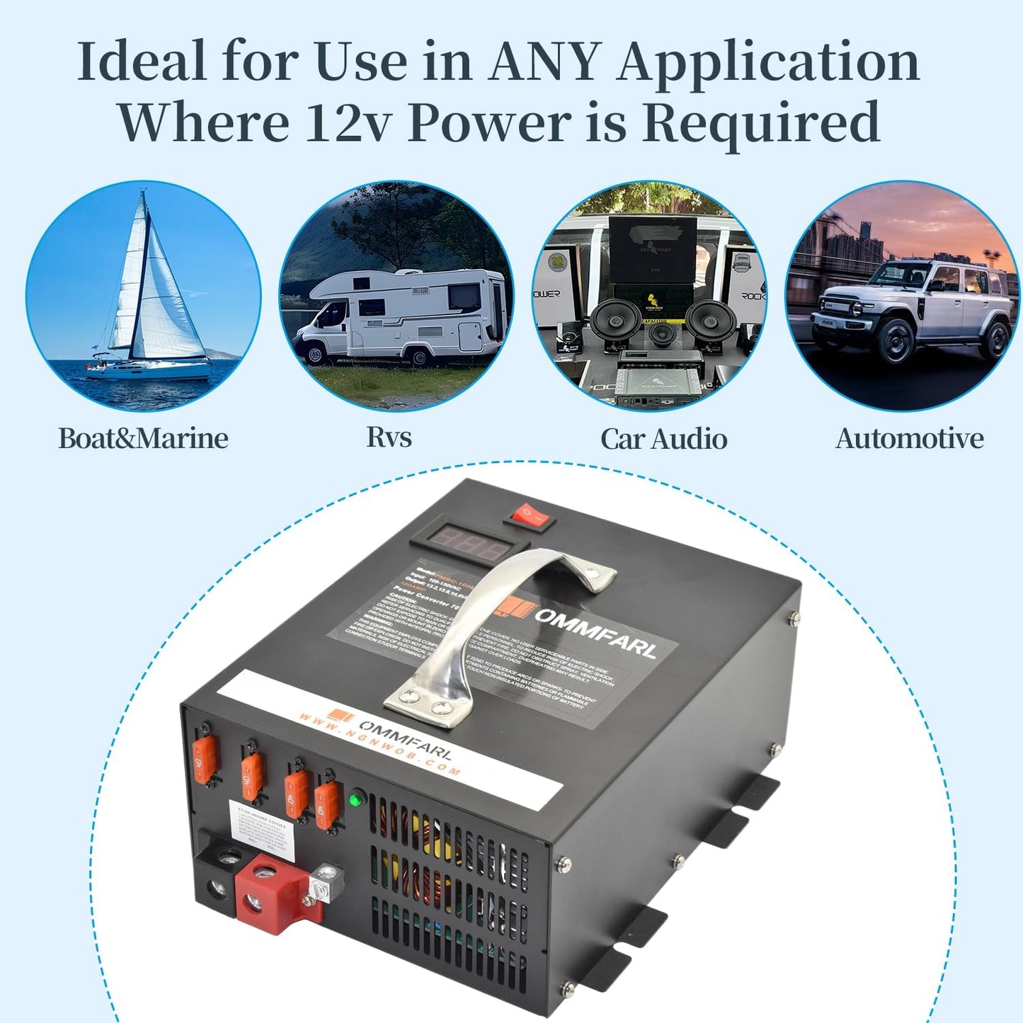 100 amp Power Converter for rv Camper with Handle and 15ft Cables,Battery Chargers with 3 Stage Smart Charging Mode for rv 110/120 VAC to DC 12V, with Voltage Display